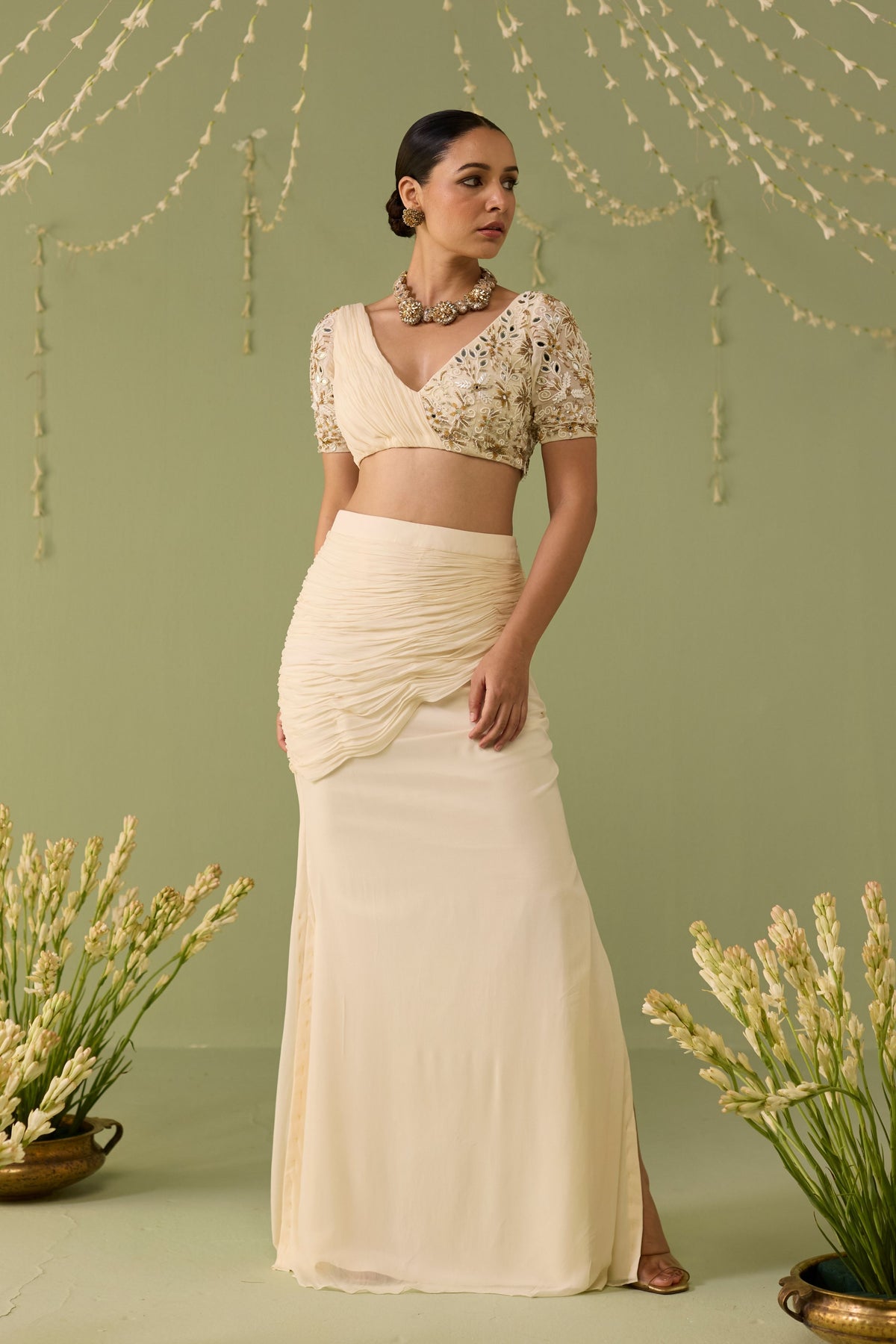 White Embroidered Skirt Set