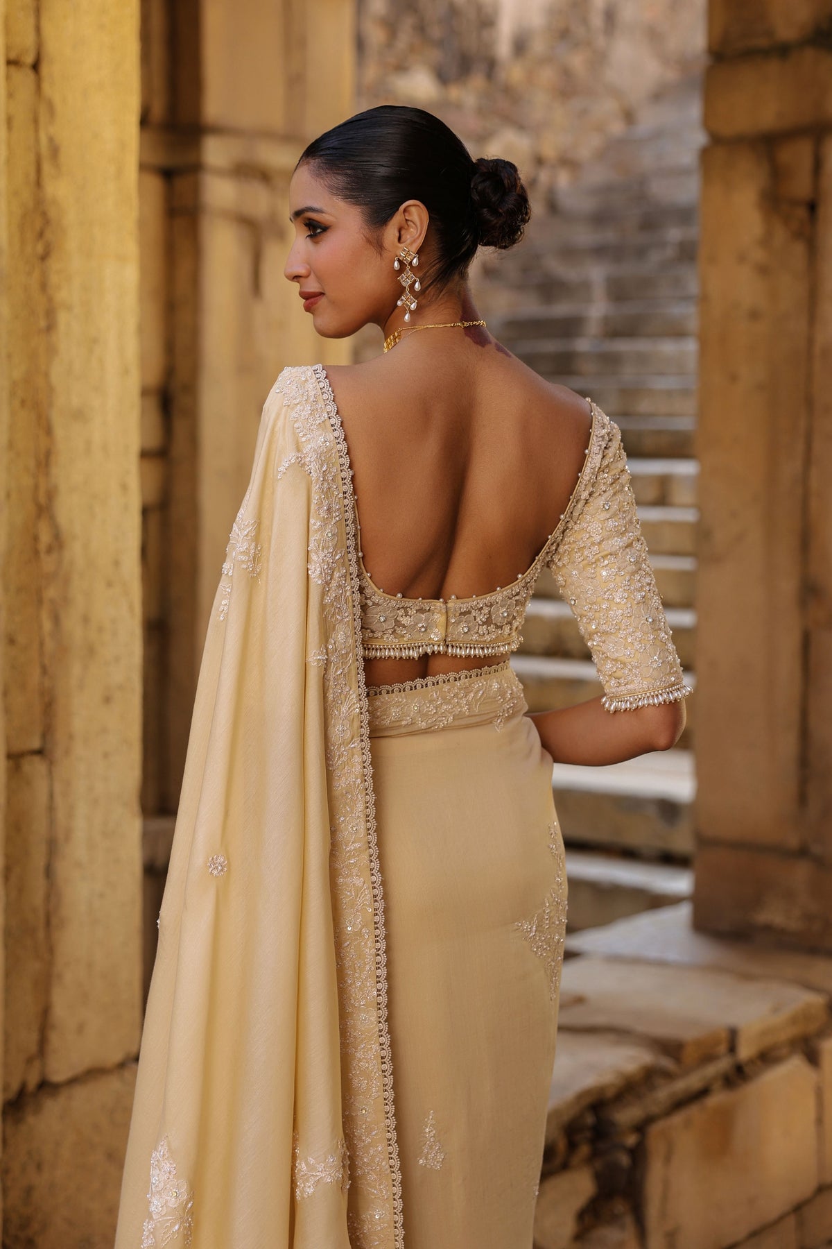 Vaayu Beige Bail Buti Saree Set