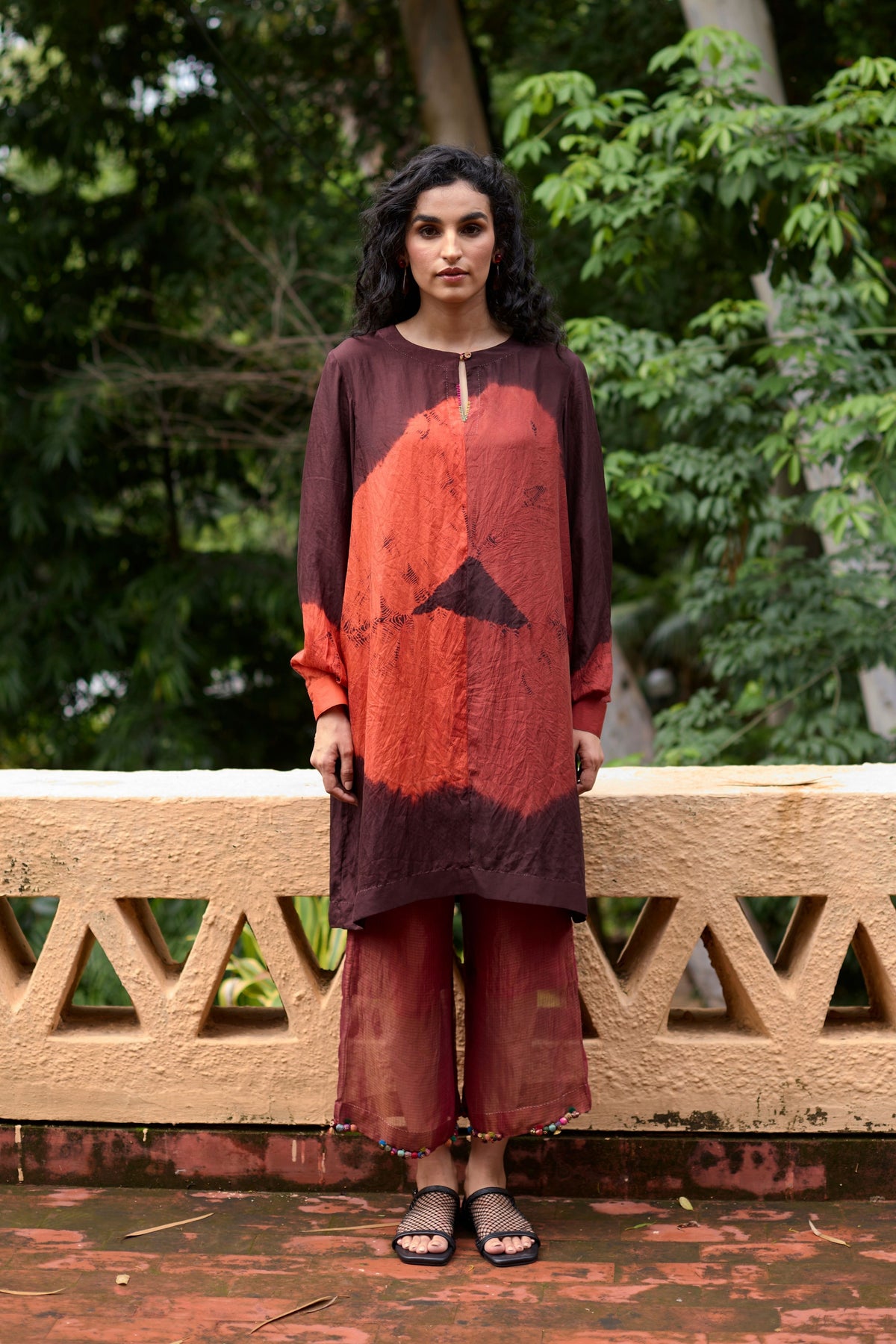 Brown Tie-dye Tunic Set