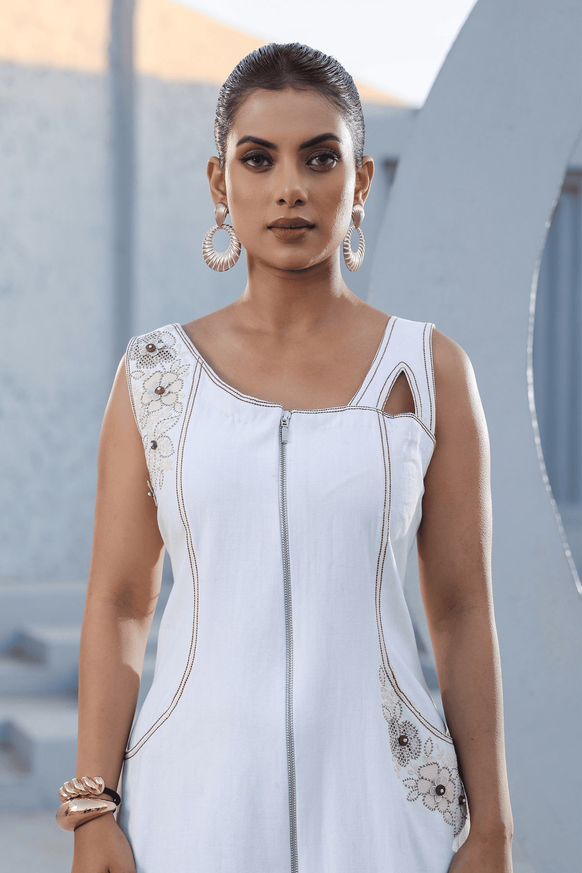 Azure Zip it up Dress in White