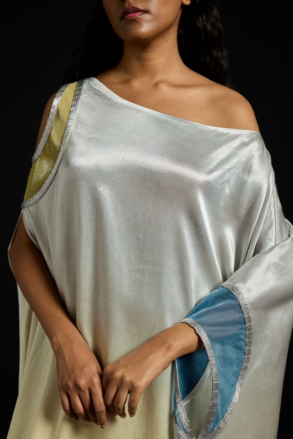 Asymmetric Gradient Satin Kaftan