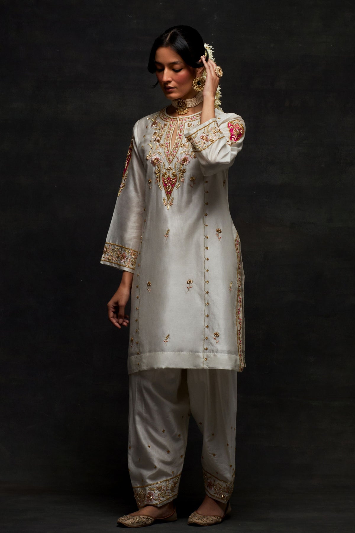 White Short Kurta Set