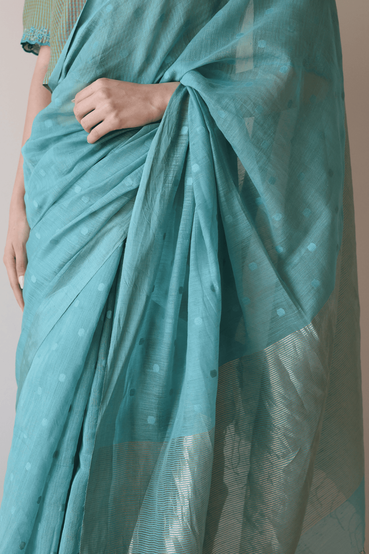 Teal Wildflower Meadow Jamdani Saree