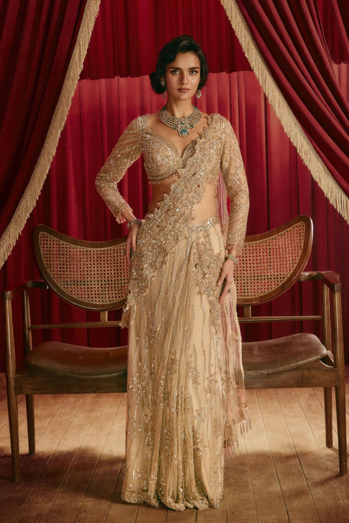 Jennifer Gold Draped Saree Set