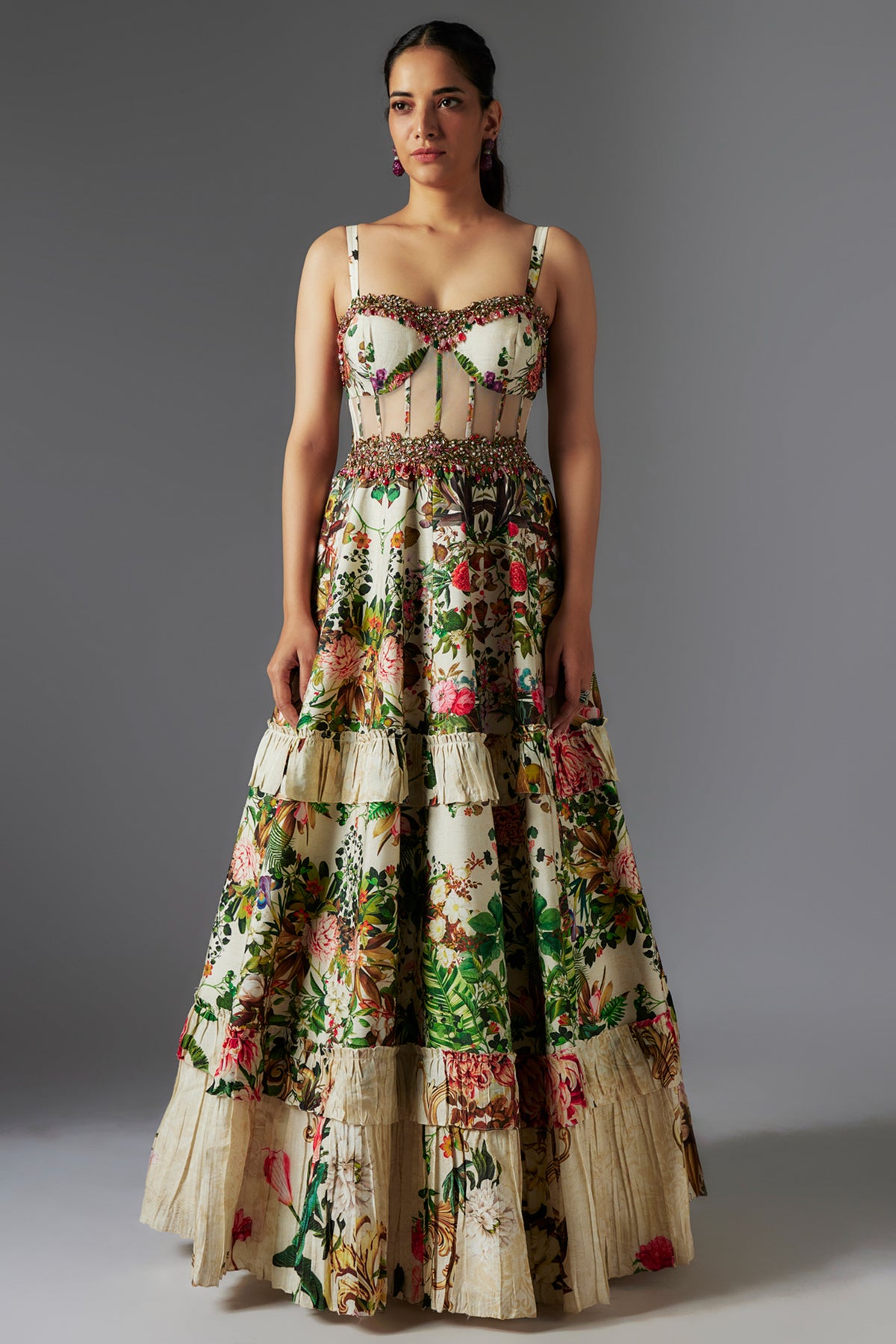 Ivory Botanical Printed Gown