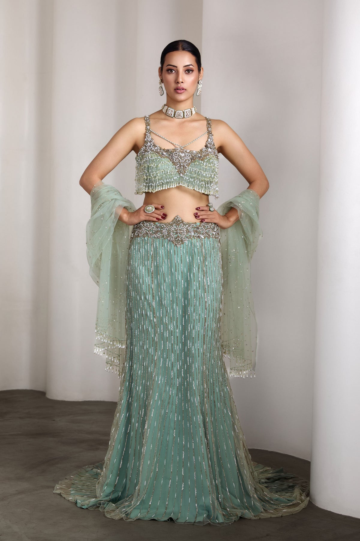 Aqua Embellished Lehenga Set