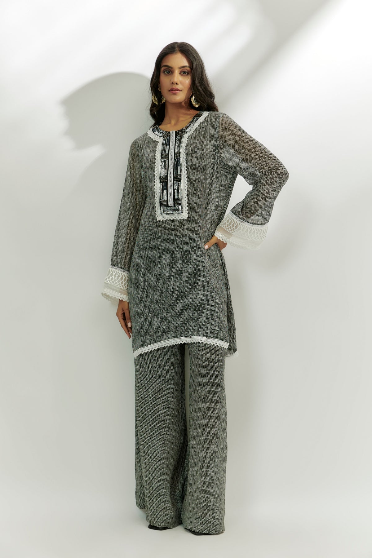 Black Printed Kurta and Pants Set