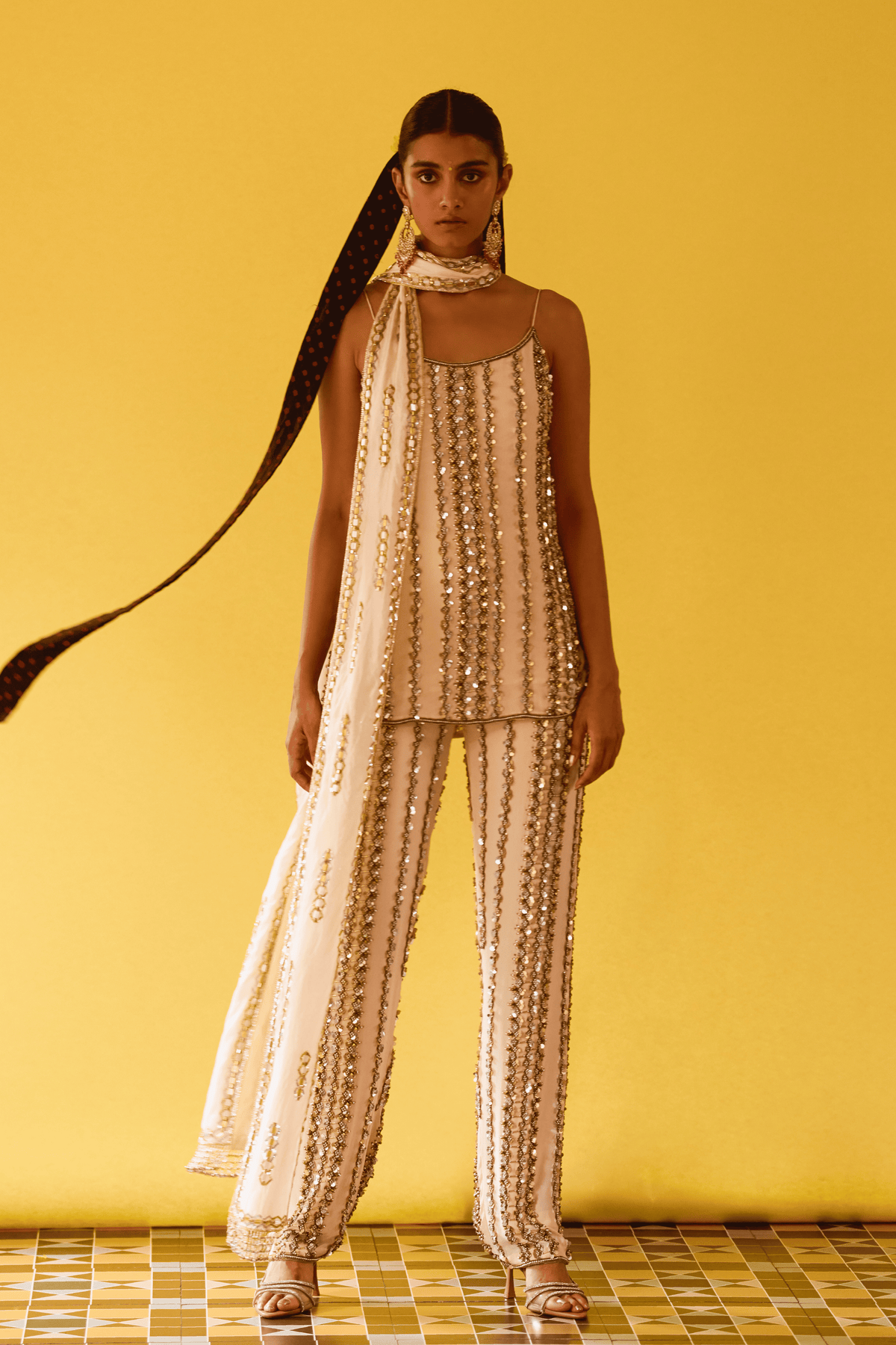 Beige Sequin Kurta Set