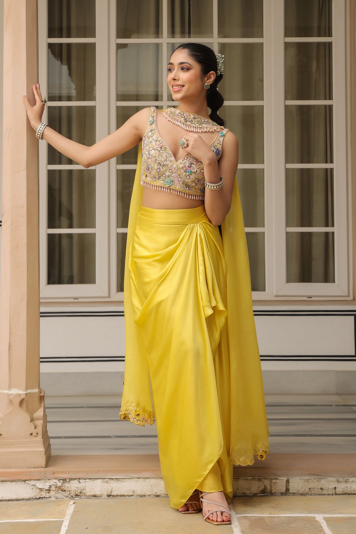 Gulzar Heavy Chocker Neck Drape Skirt Set