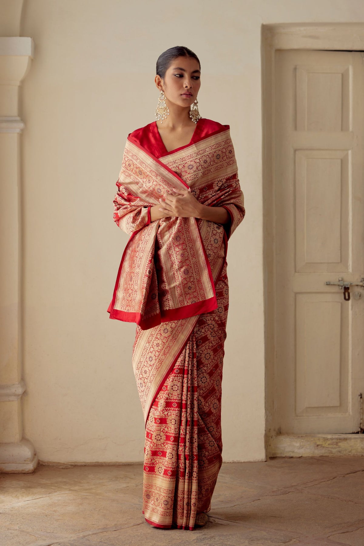 Gehana Handwoven Red Brocade Saree