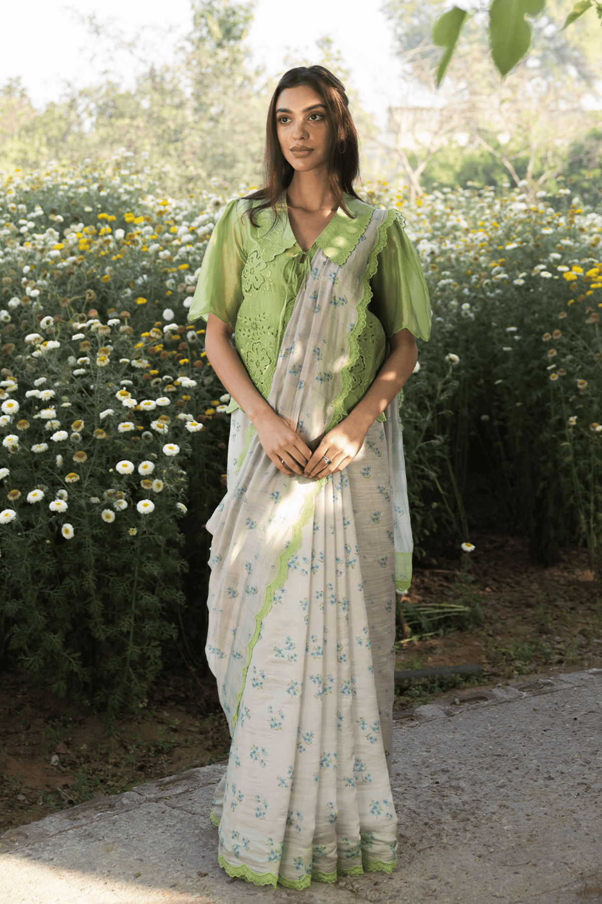 Wildflower Kiss Beige Saree