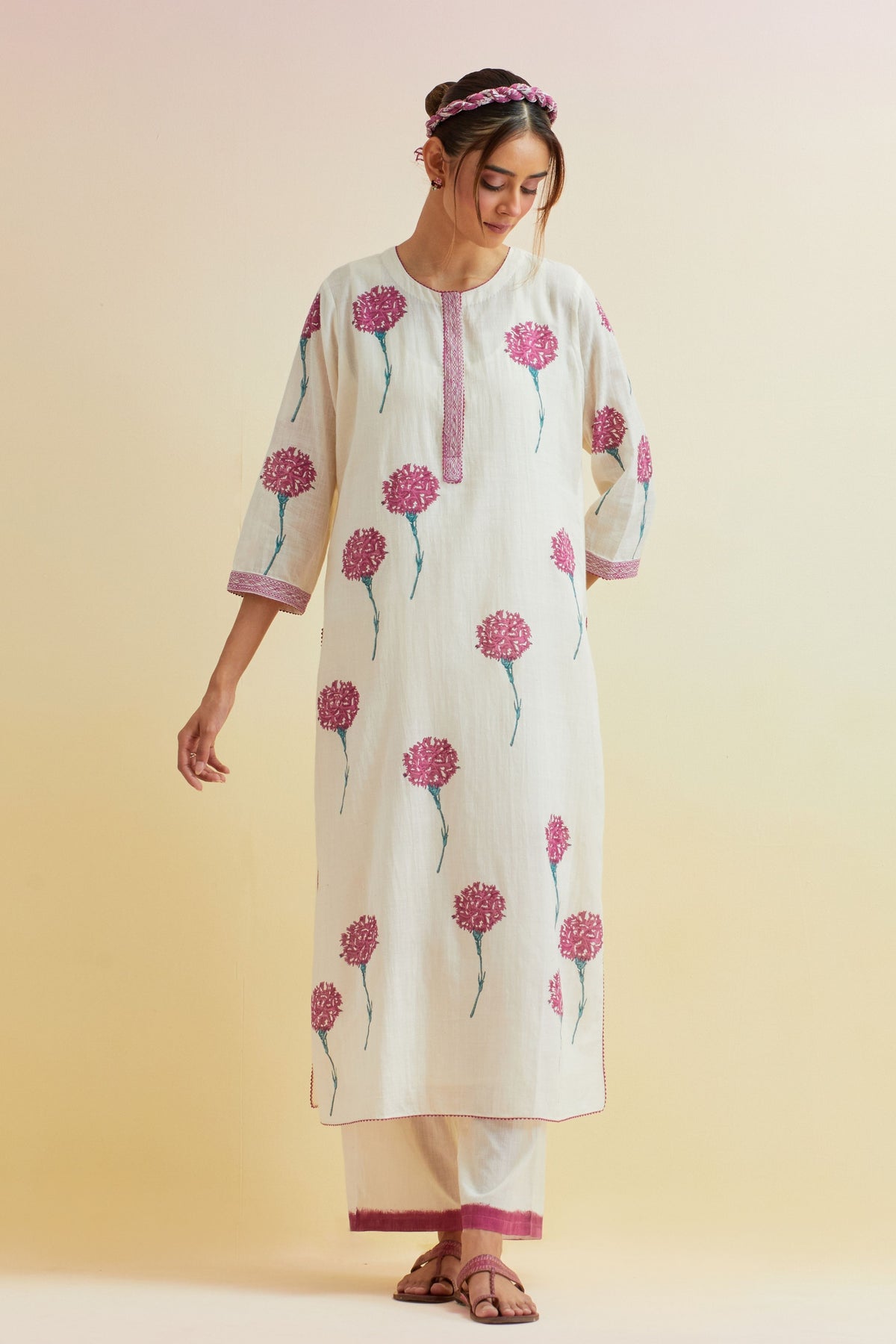 Off-white Embroidered Kurta Set