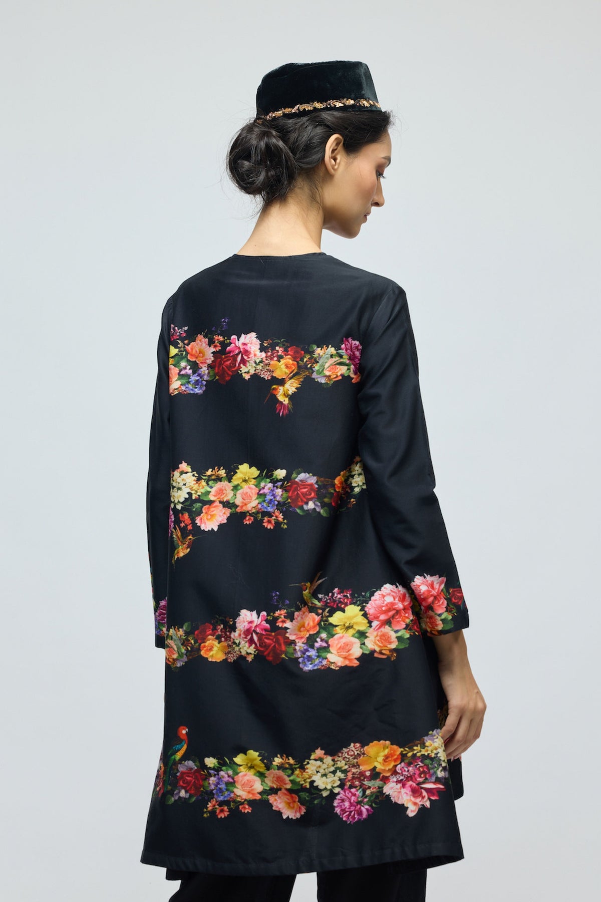 Black Floral Chanderi Tunic Set
