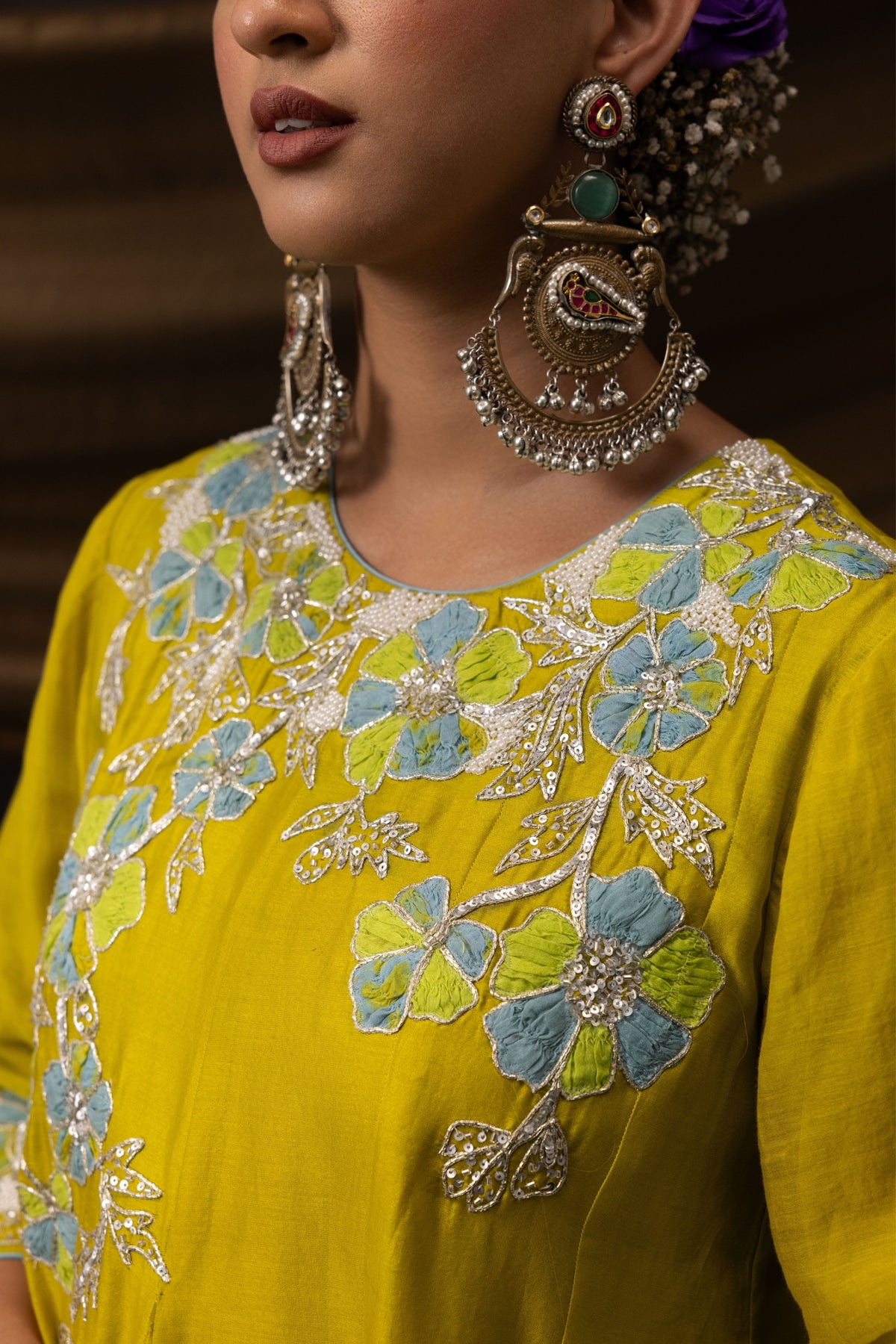Green Blue Ombre Short Anarkali Set