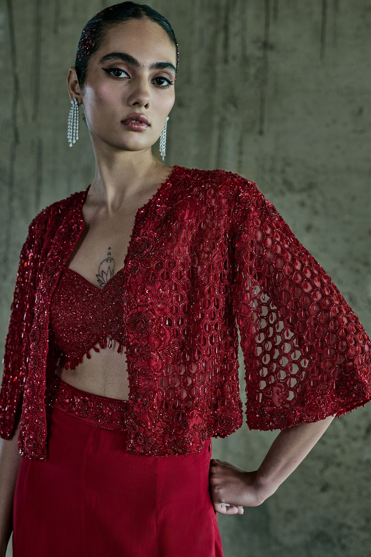 Red Cutwork Jacket Set