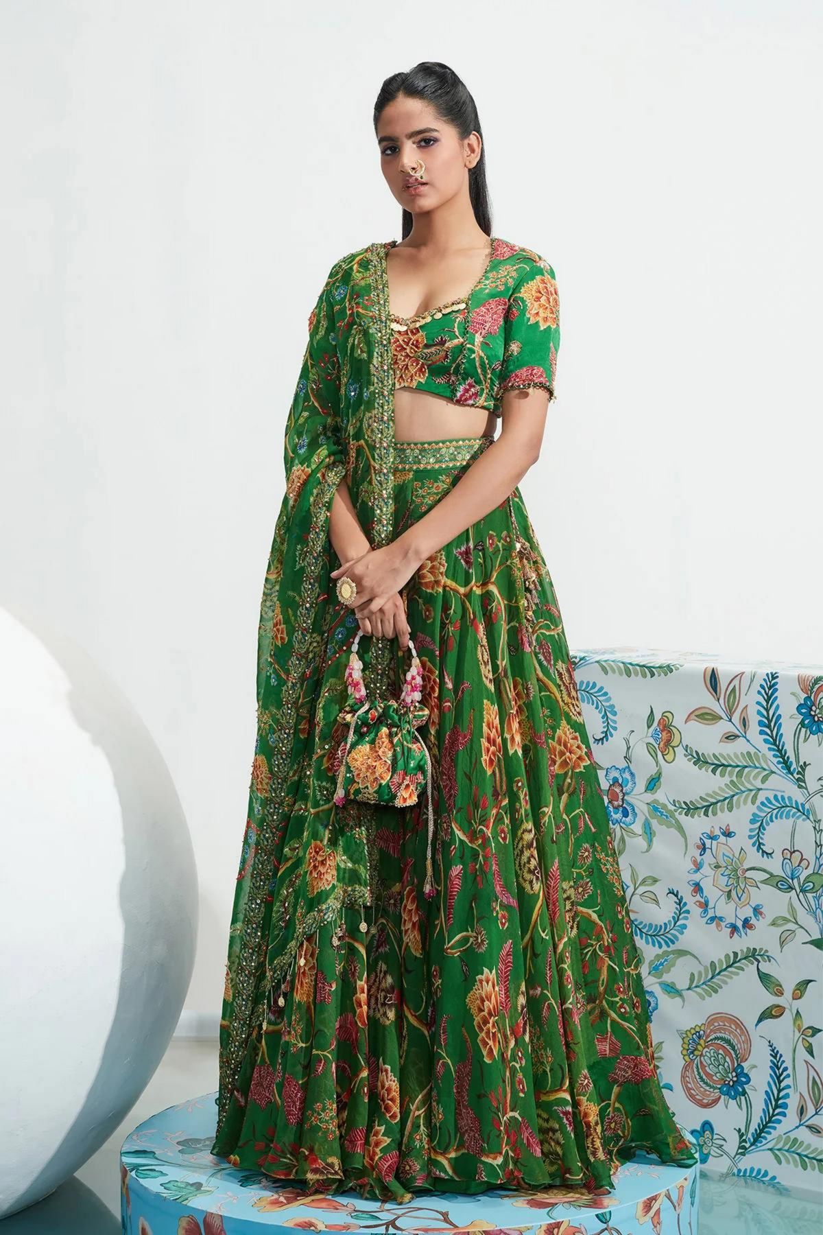 Sarah Green Embroidered Lehenga Set