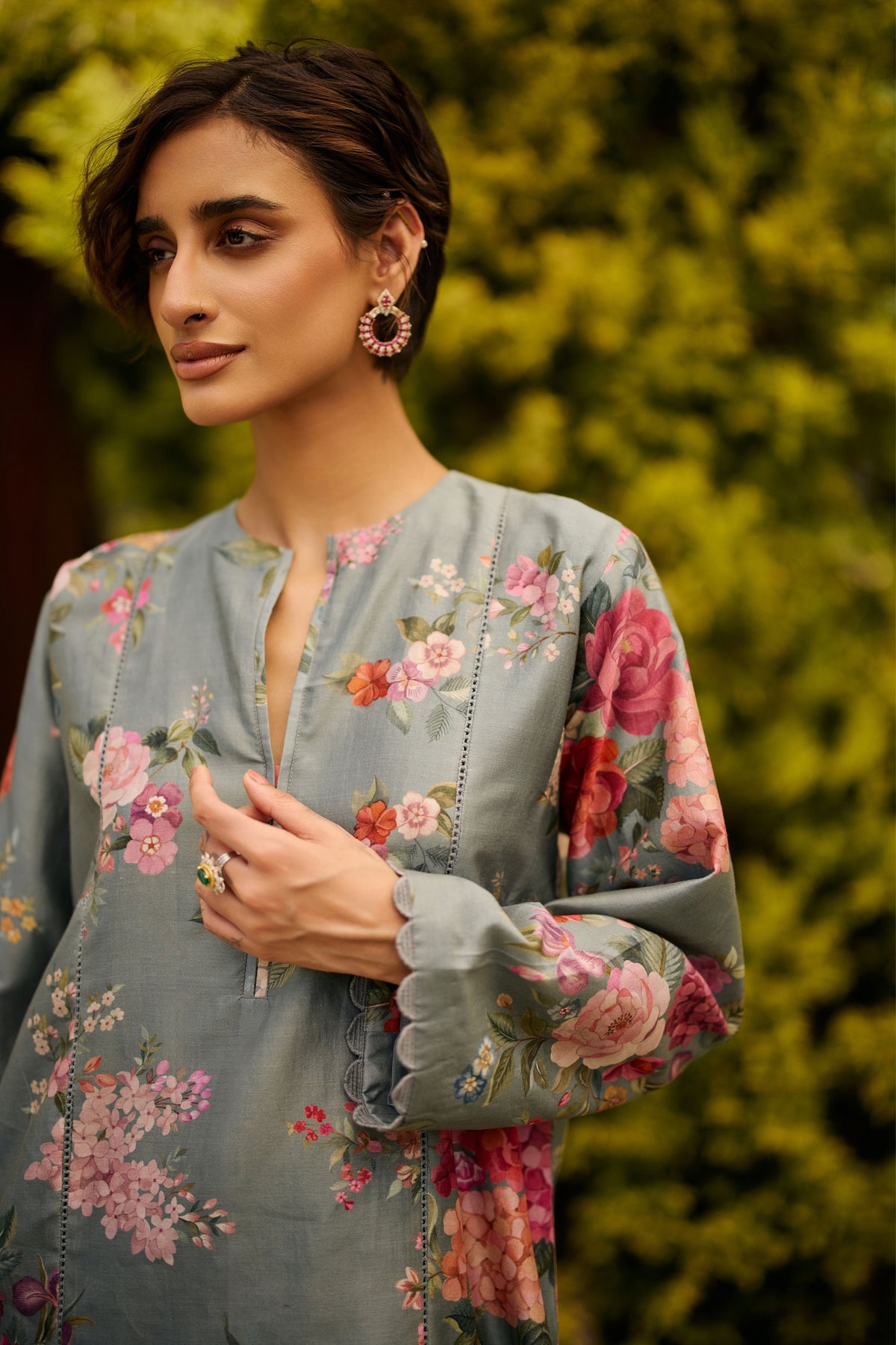 Blue Floral Print Kurta