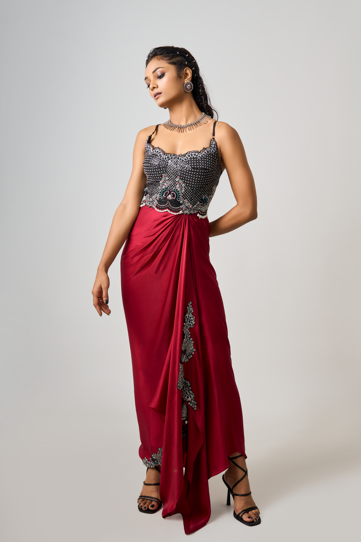 Black Embroidered Short Cape Set