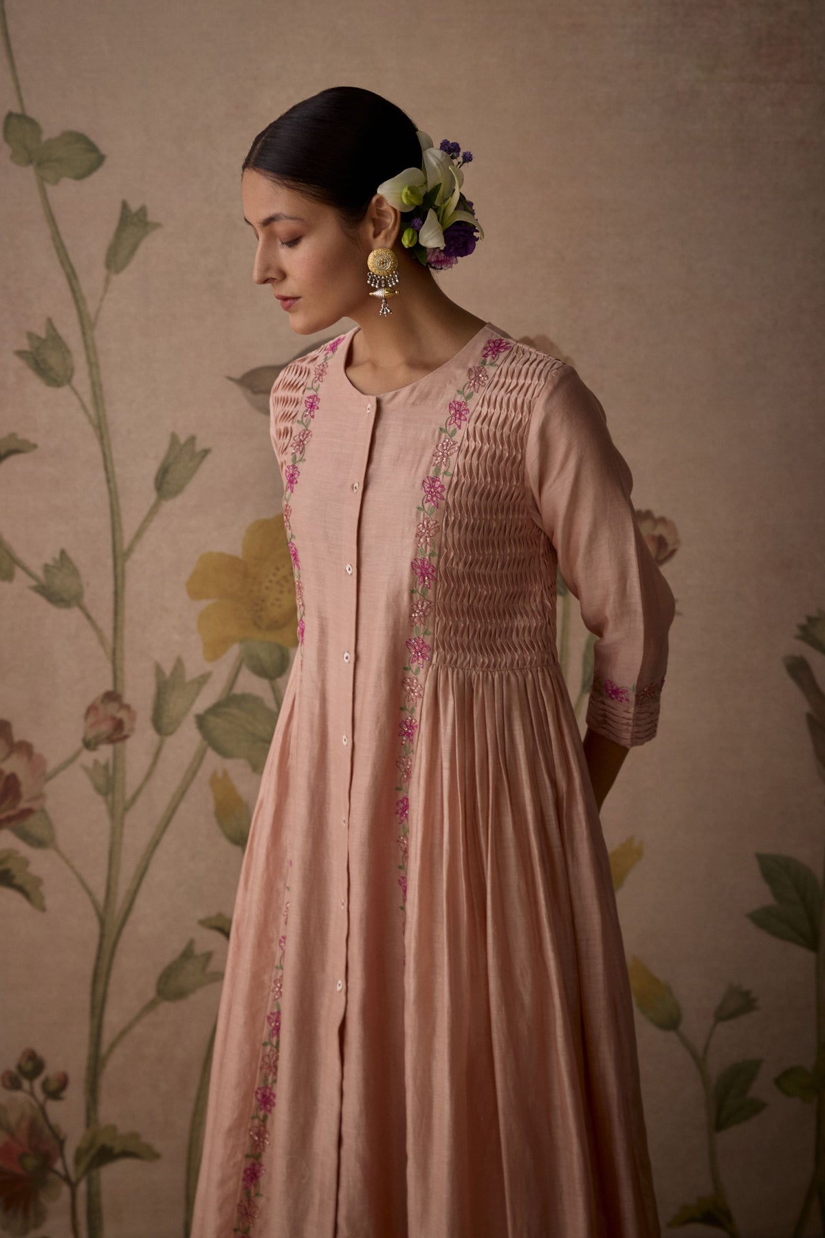 Pink Pintuck Embroidered Kurta Set