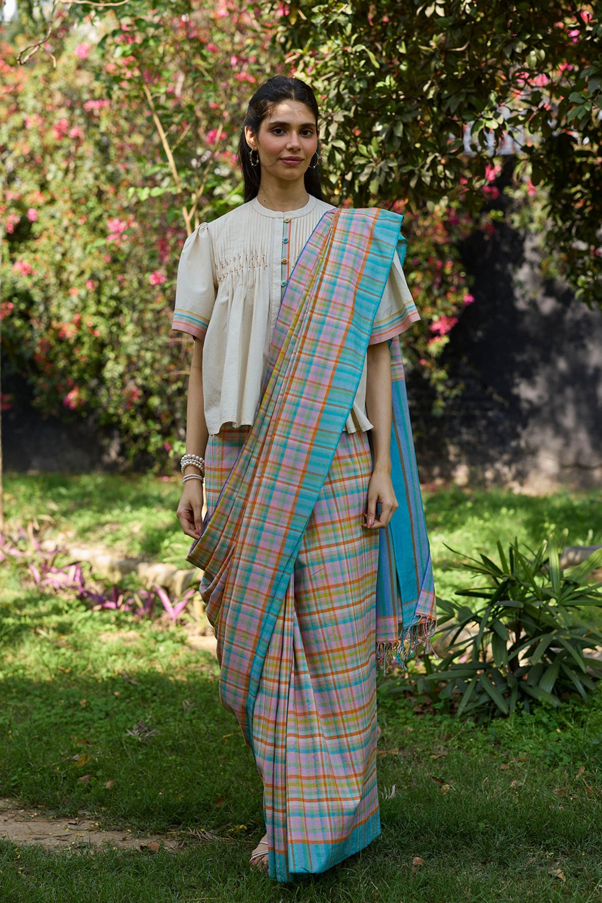 Field-to-shore Checkered Saree