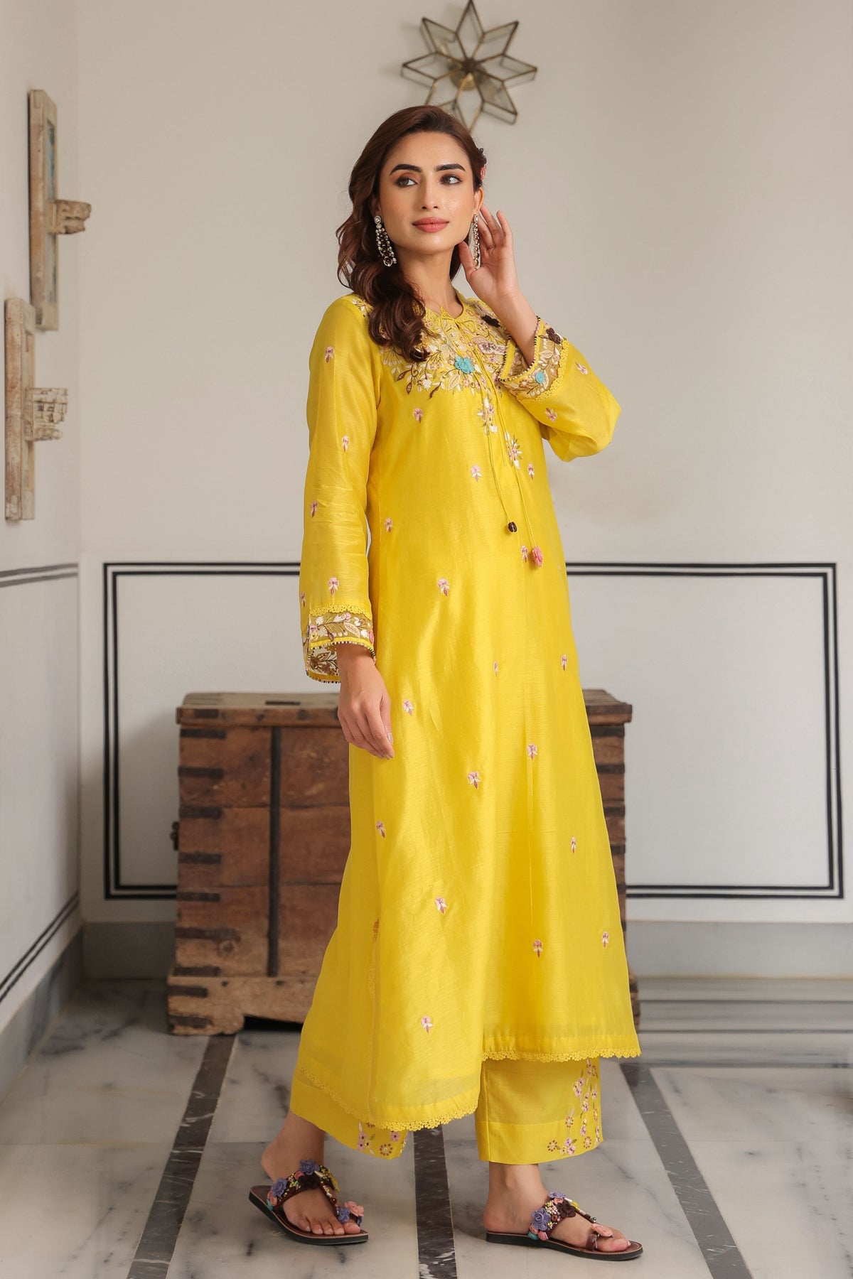 Gulzar Yellow Choker Neck Kurta Set