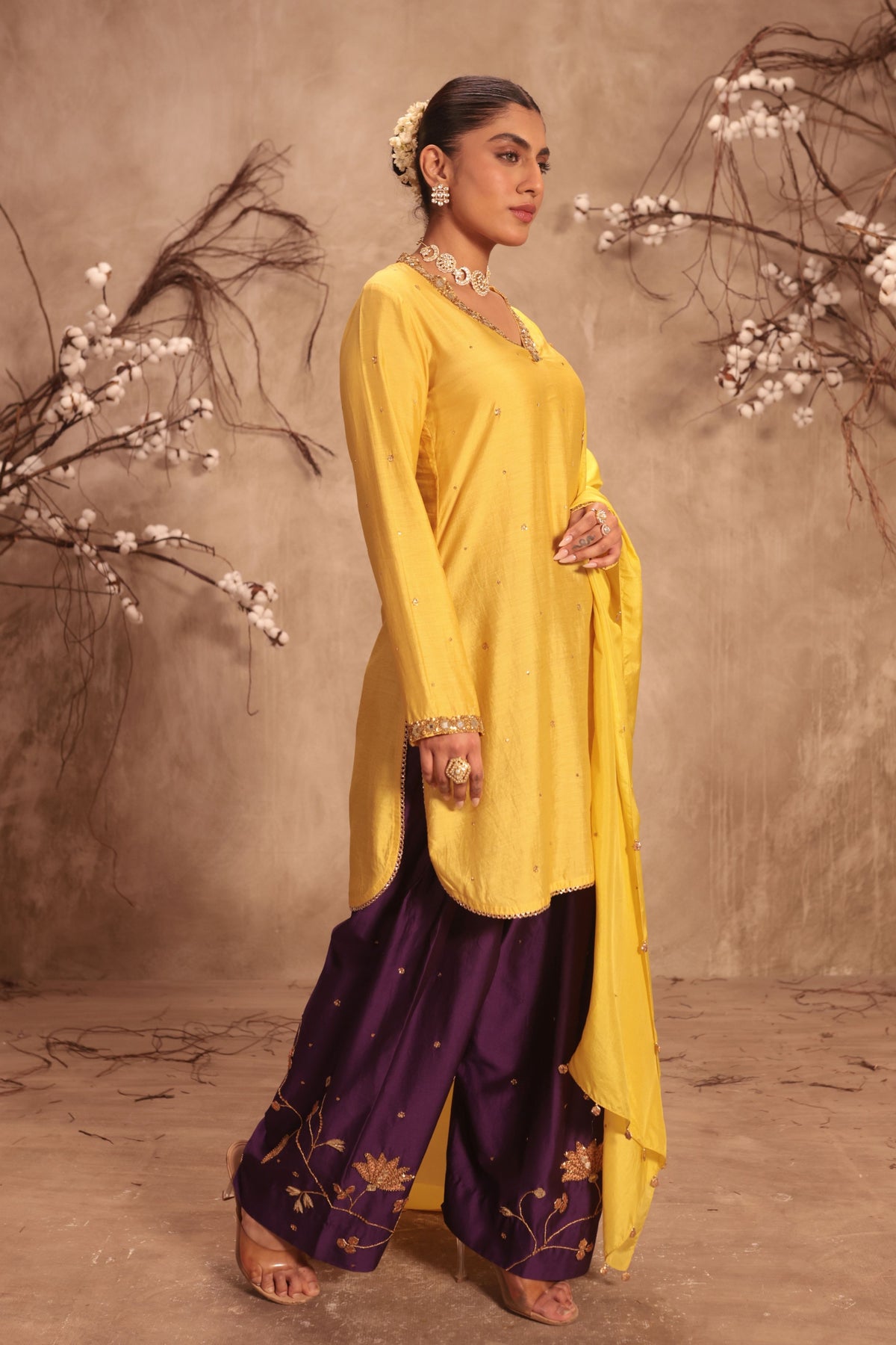Yellow Jaal Kurta Set