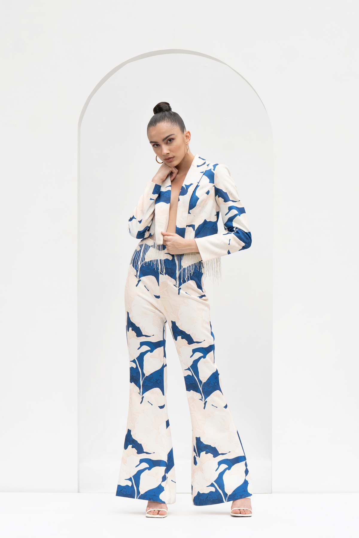 Mystic Blue Texture Printed Foma Jacket Set