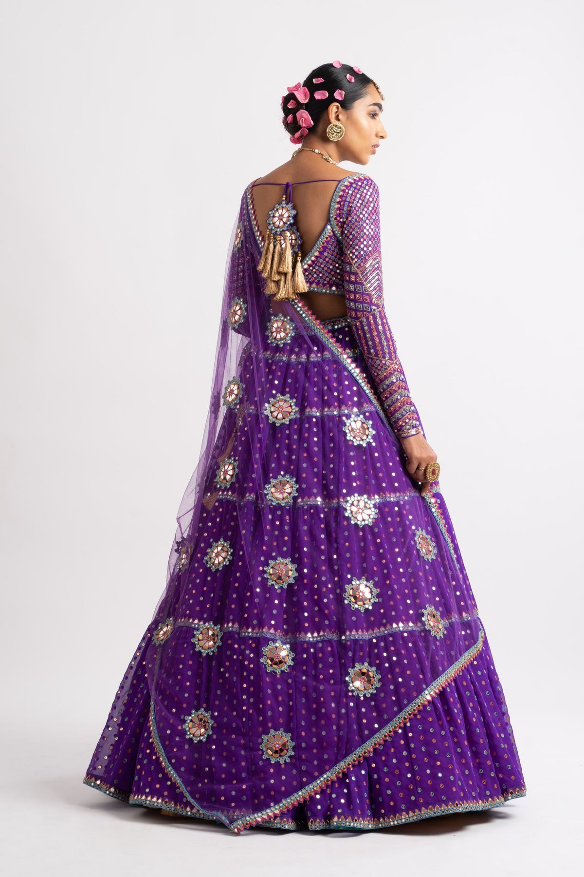 Purple multi tier lehenga