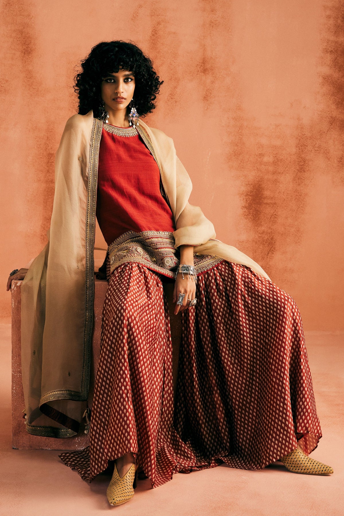 Red Matka Silk Sharara Set