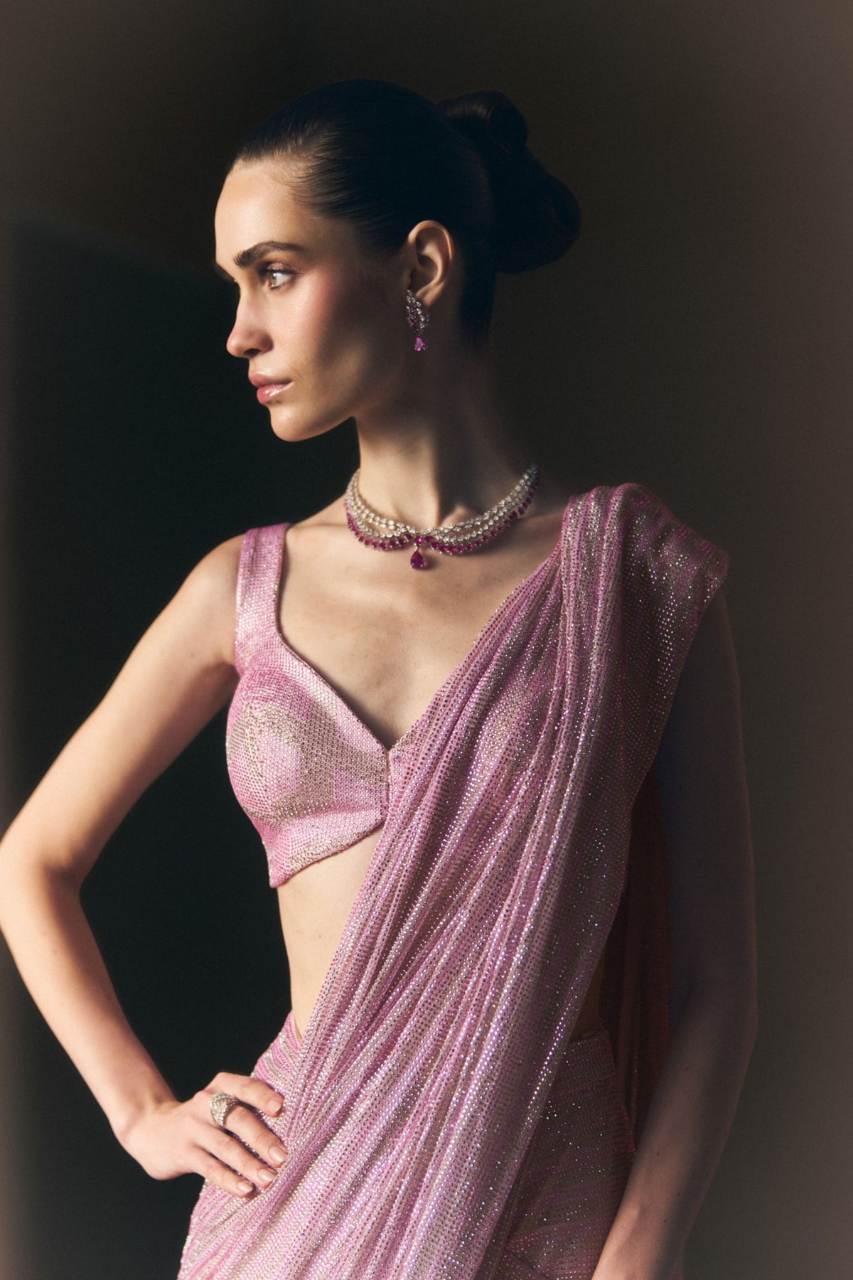 Rosé Drape Saree Set