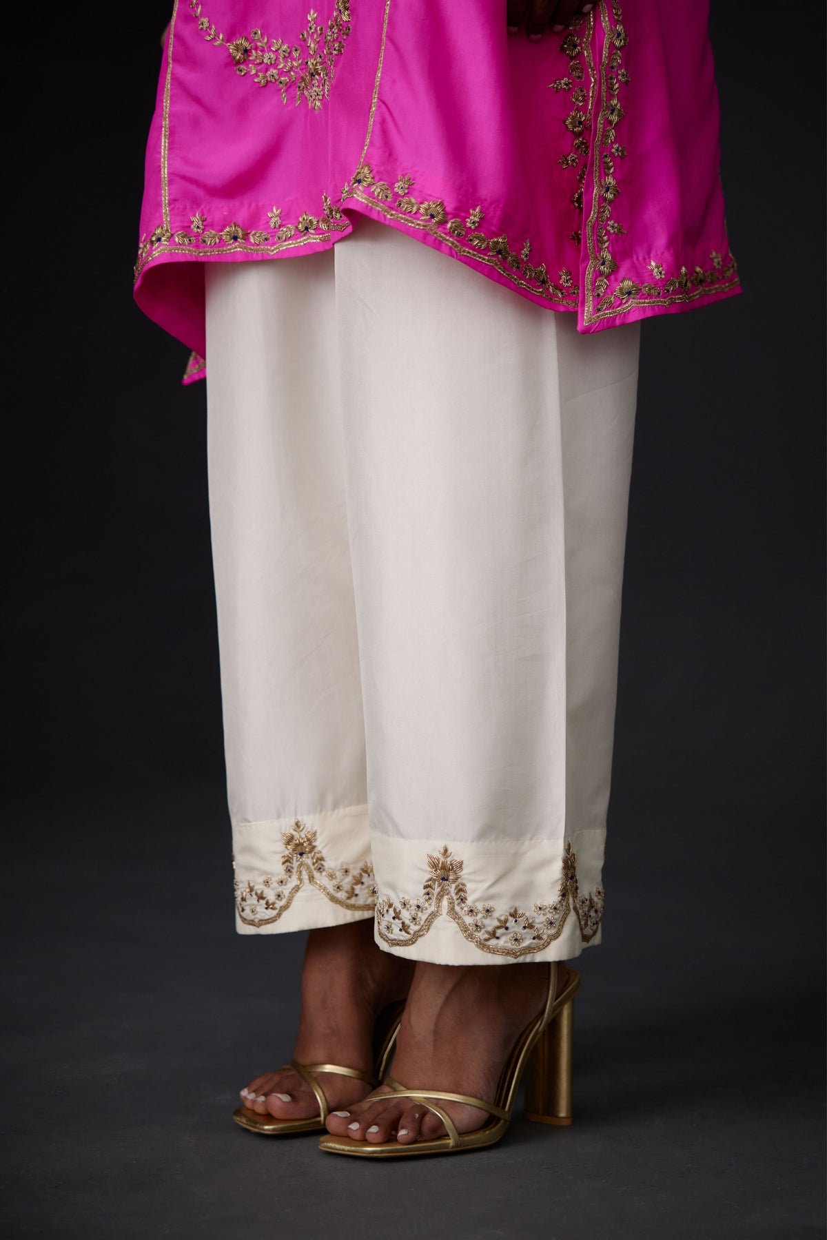 Embroidered Tunic Set in Hot Pink and Ivory