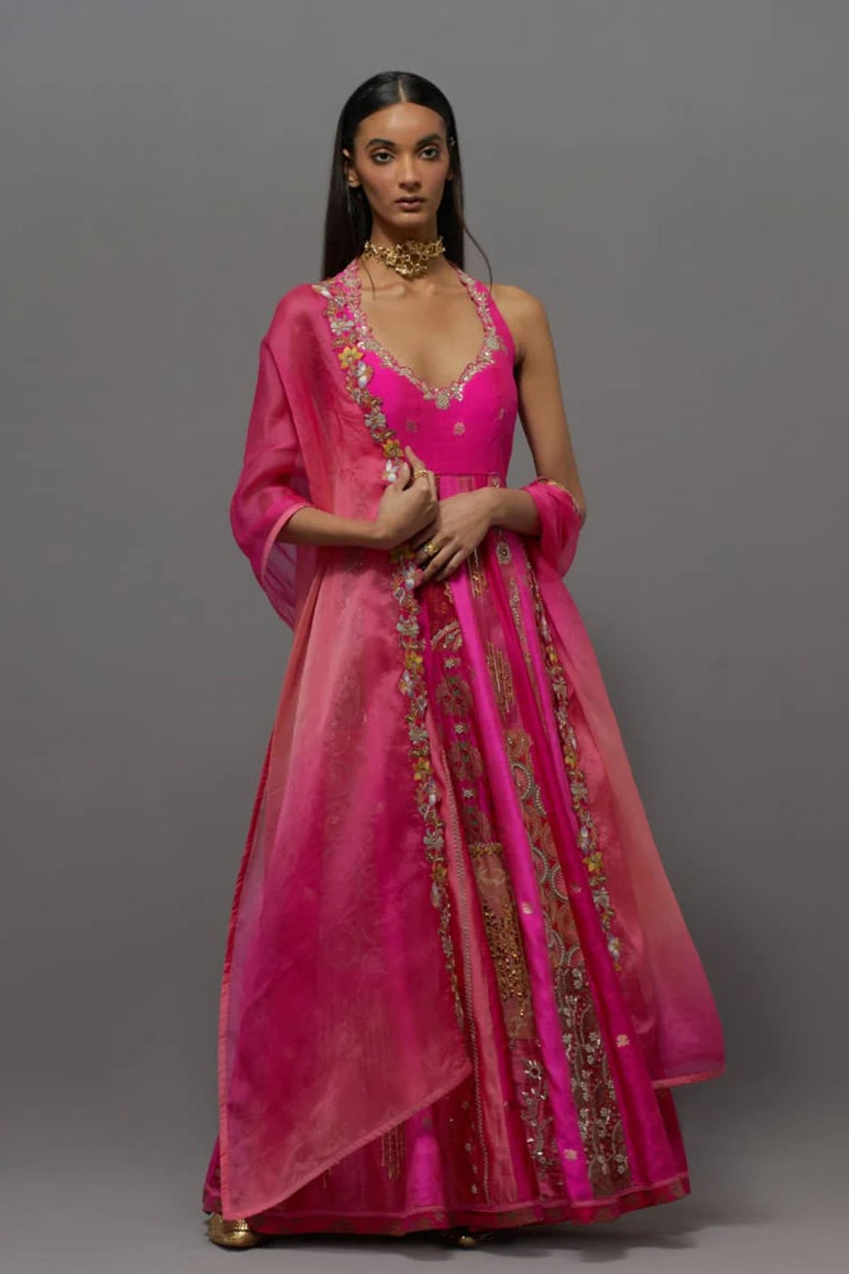Fuchsia Embellished Anarkali Set