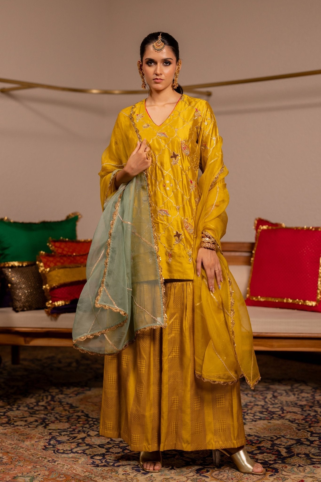 Dhanu Mustard Kurta Set - Pooja & Keyur - Elahe