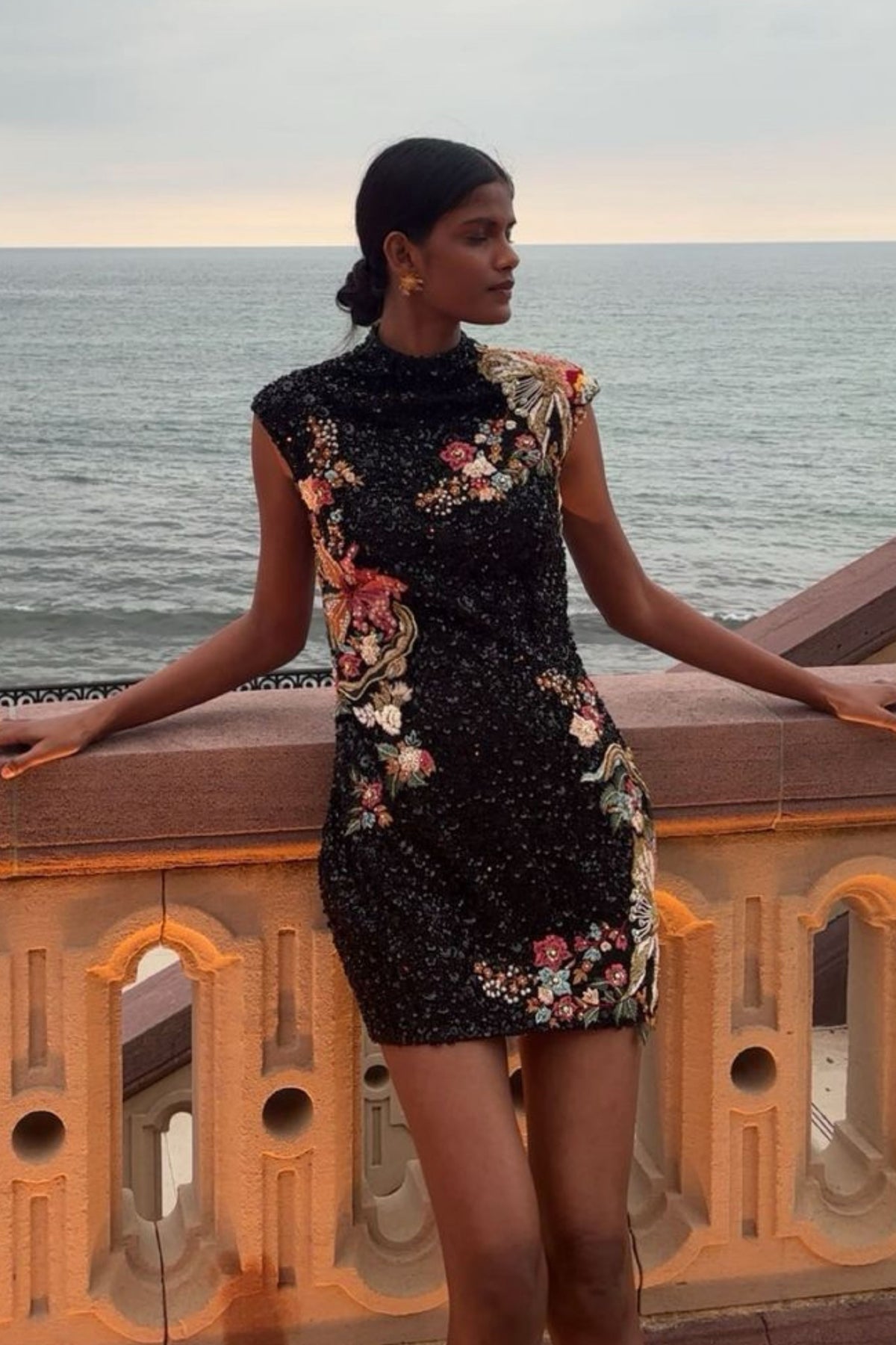 Midnight Bloom Sequin Mini Dress