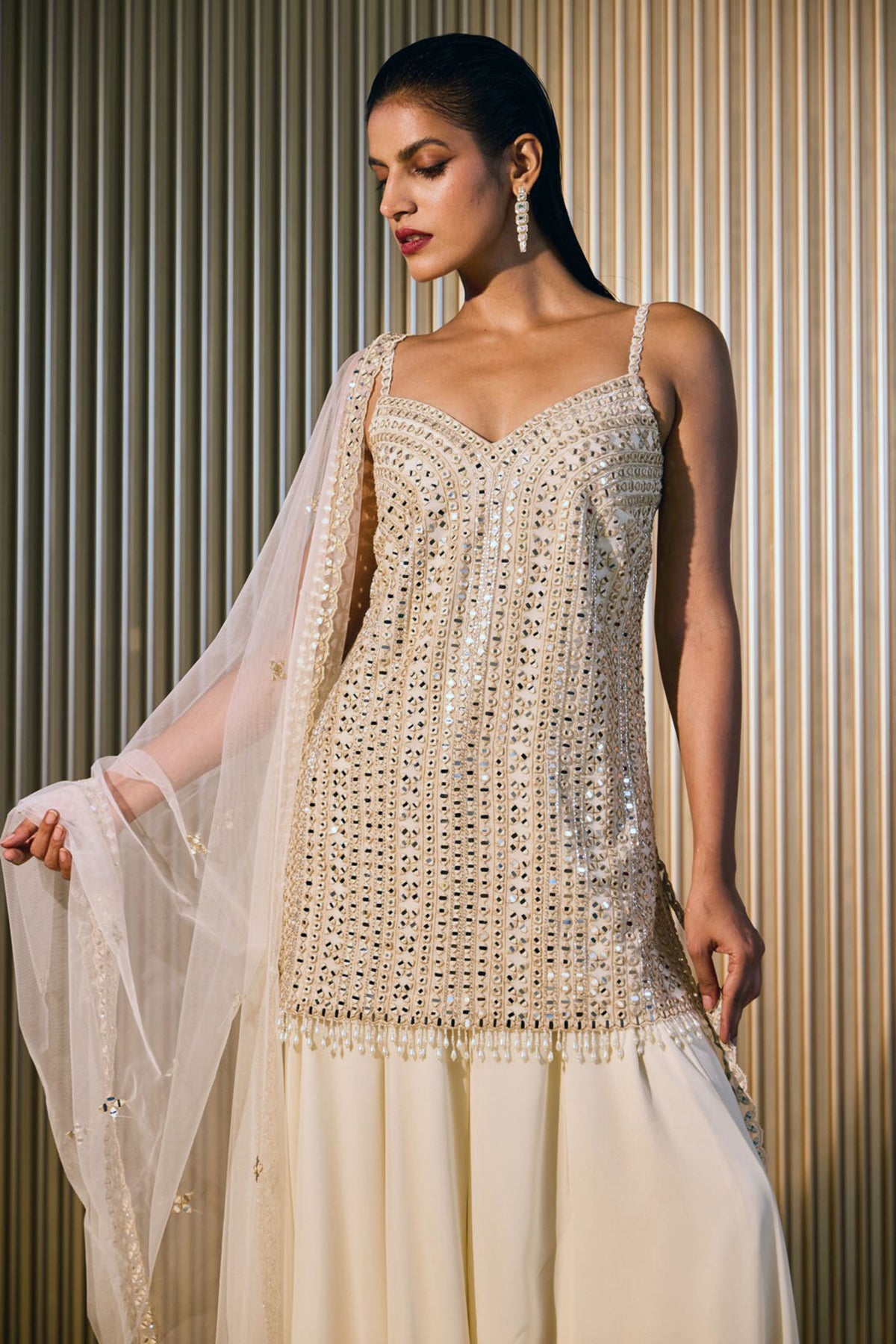 Mirror Ivory Sharara Set