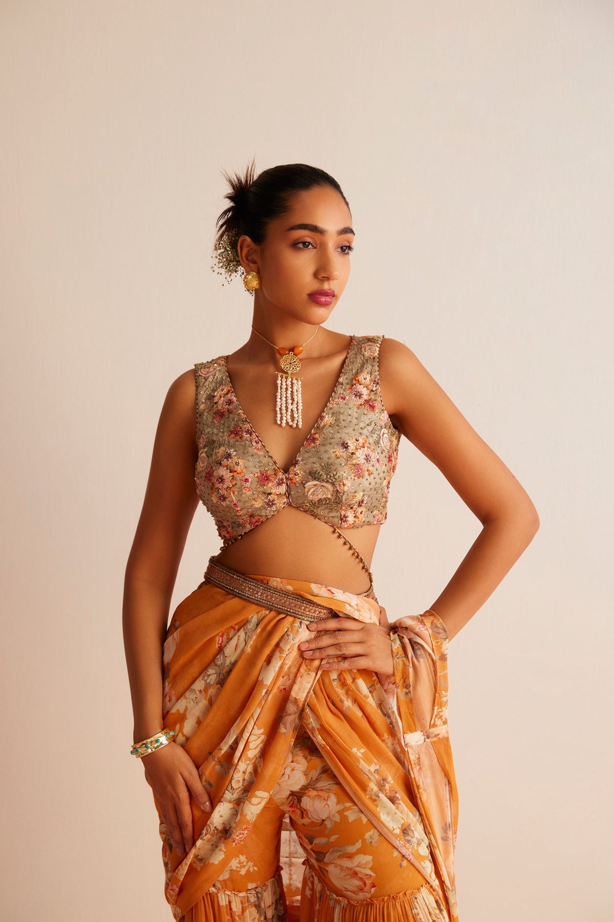 Orange Kayra Pre-draped Saree