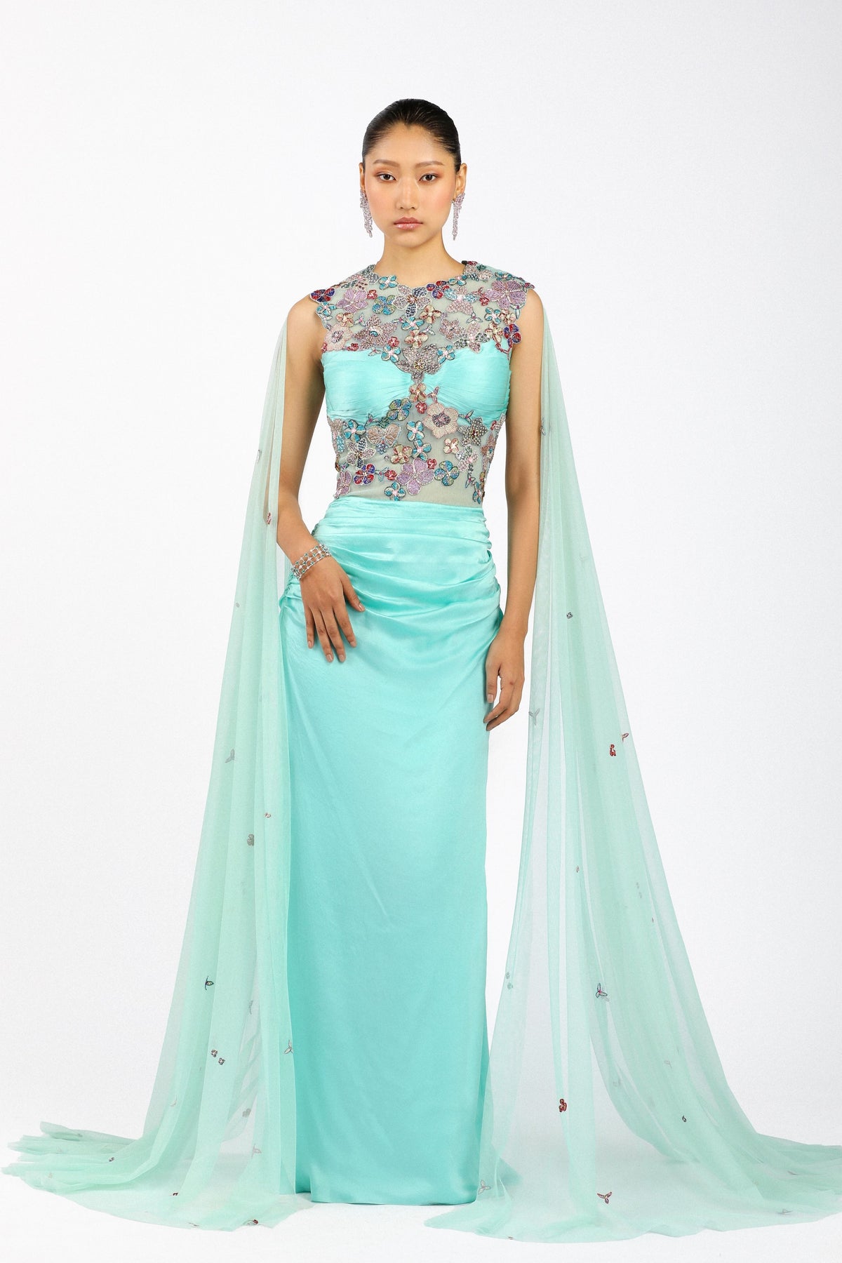 Vivelise Satin Ruffled Gown
