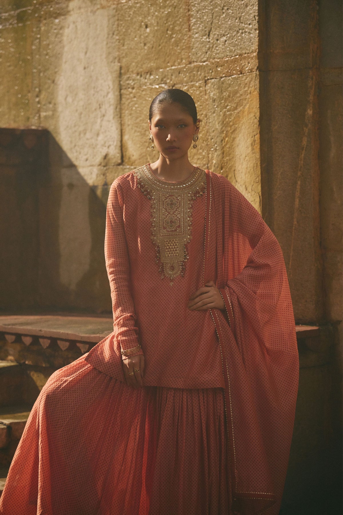 Chanderi Red Printed Sharara Set