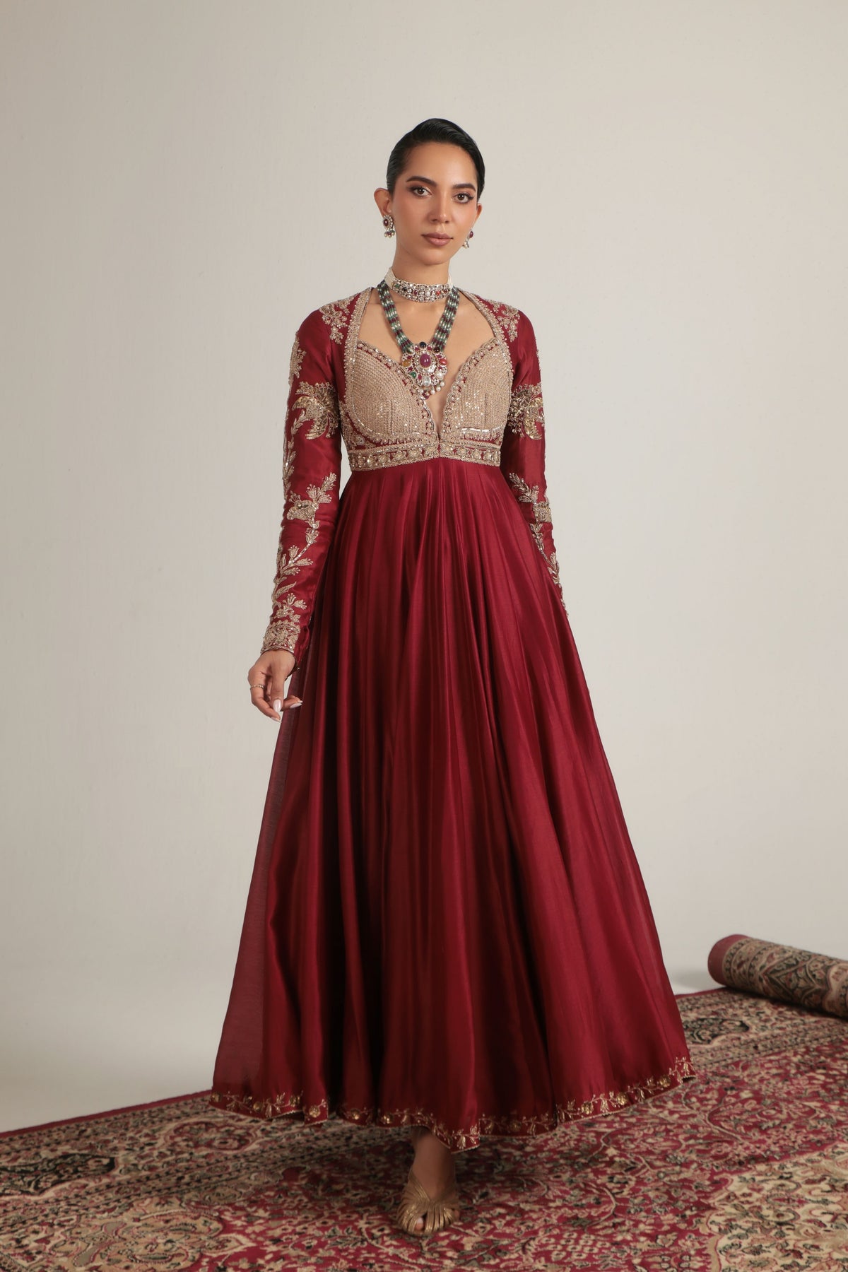 Maroon Heavy Yoke Kalidar Set