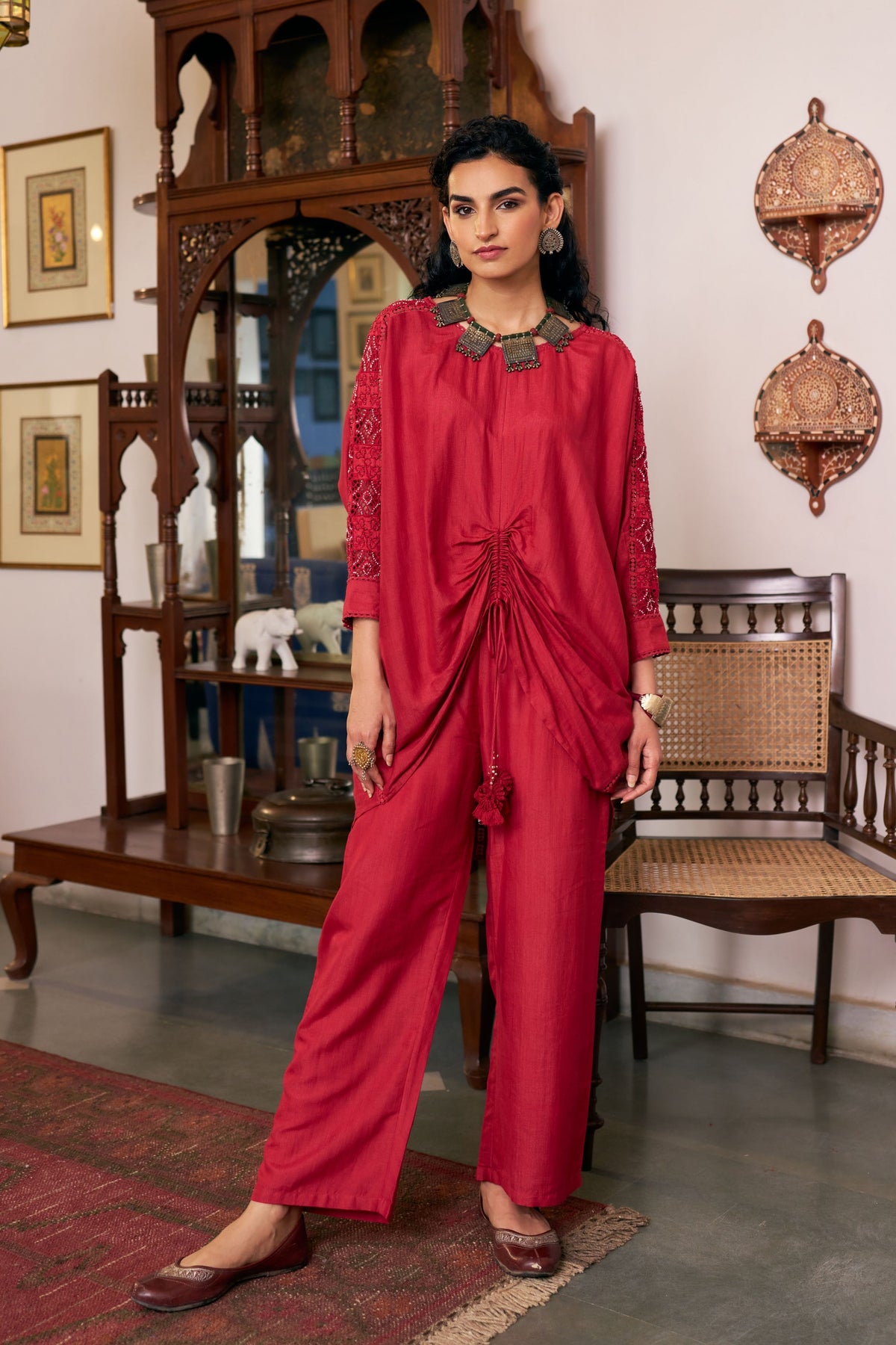 Ruby Asymmetric Kaftan Set