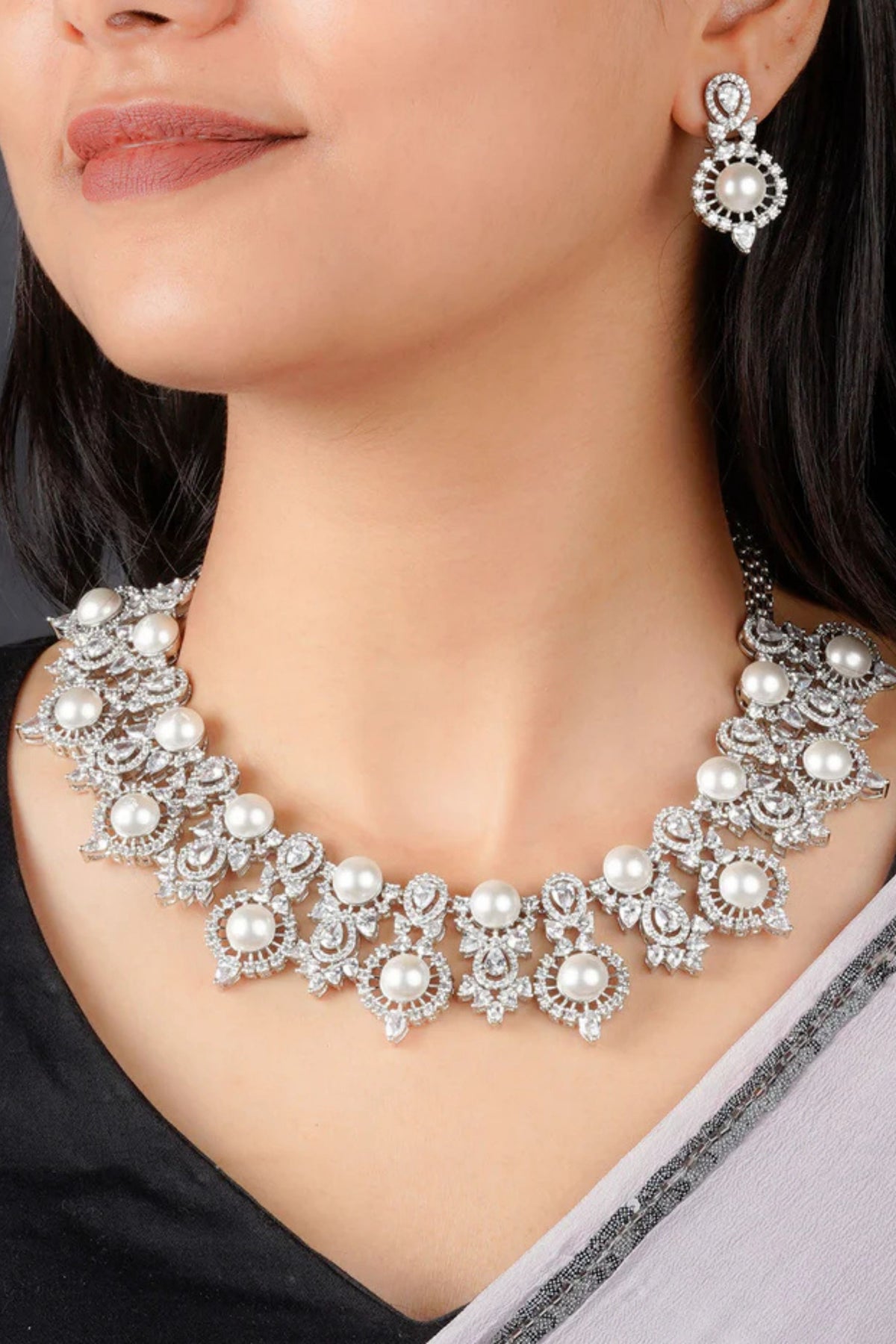 White Faux Diamond Necklace Set
