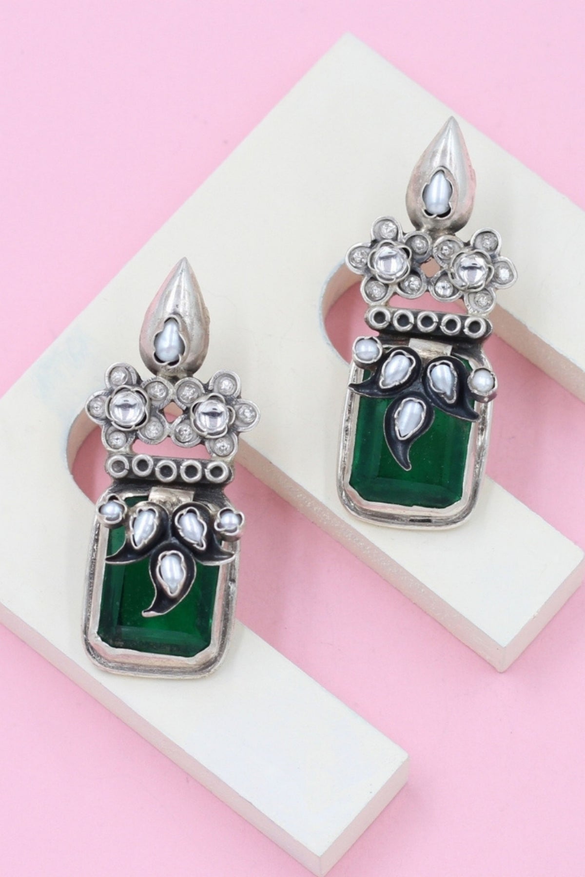 Green Silver Earrings