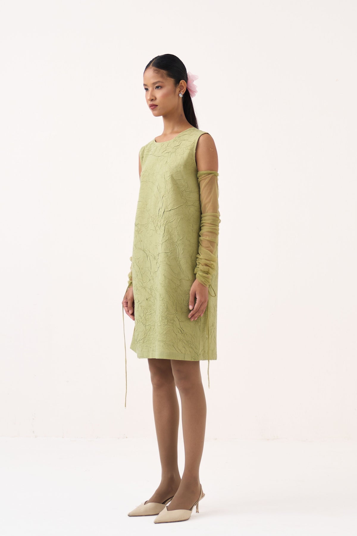 Side Floral Drawstring Shift Dress