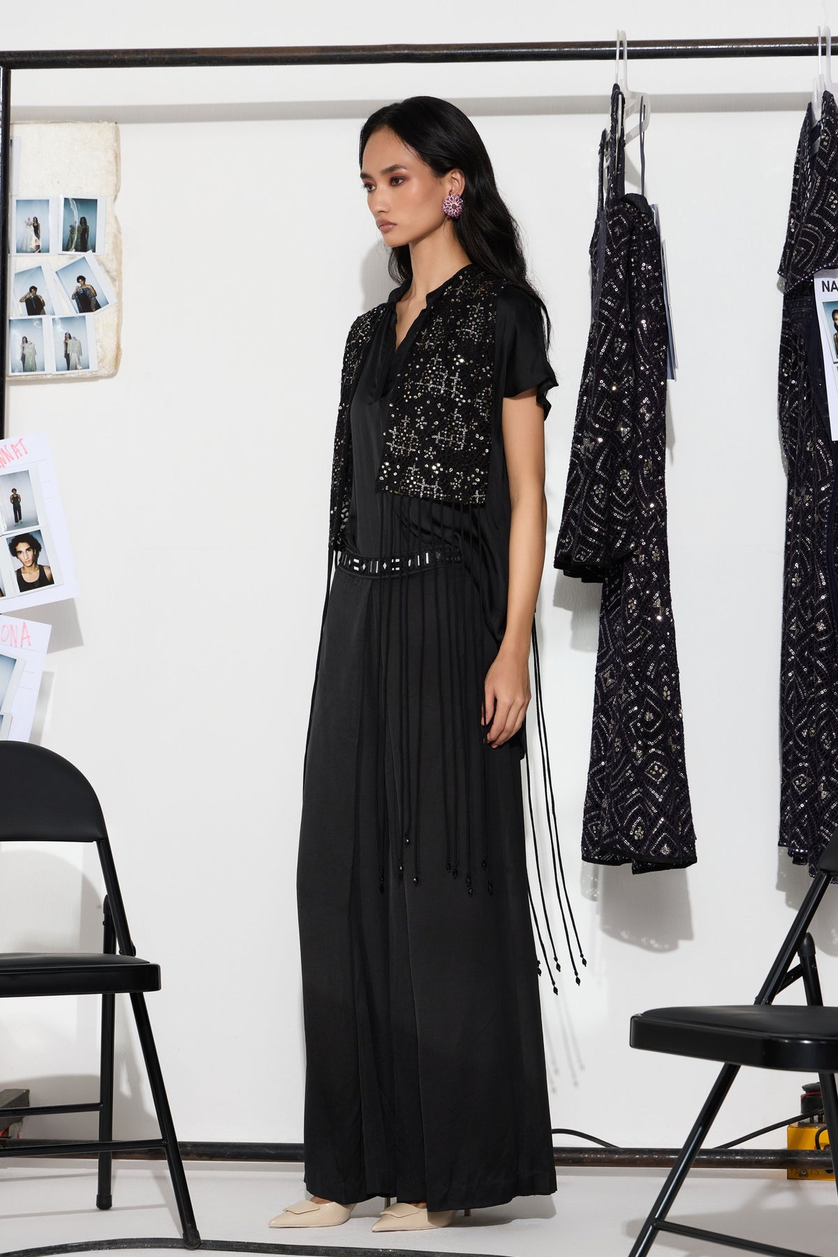 Box Pleat Pants With Mirror Work