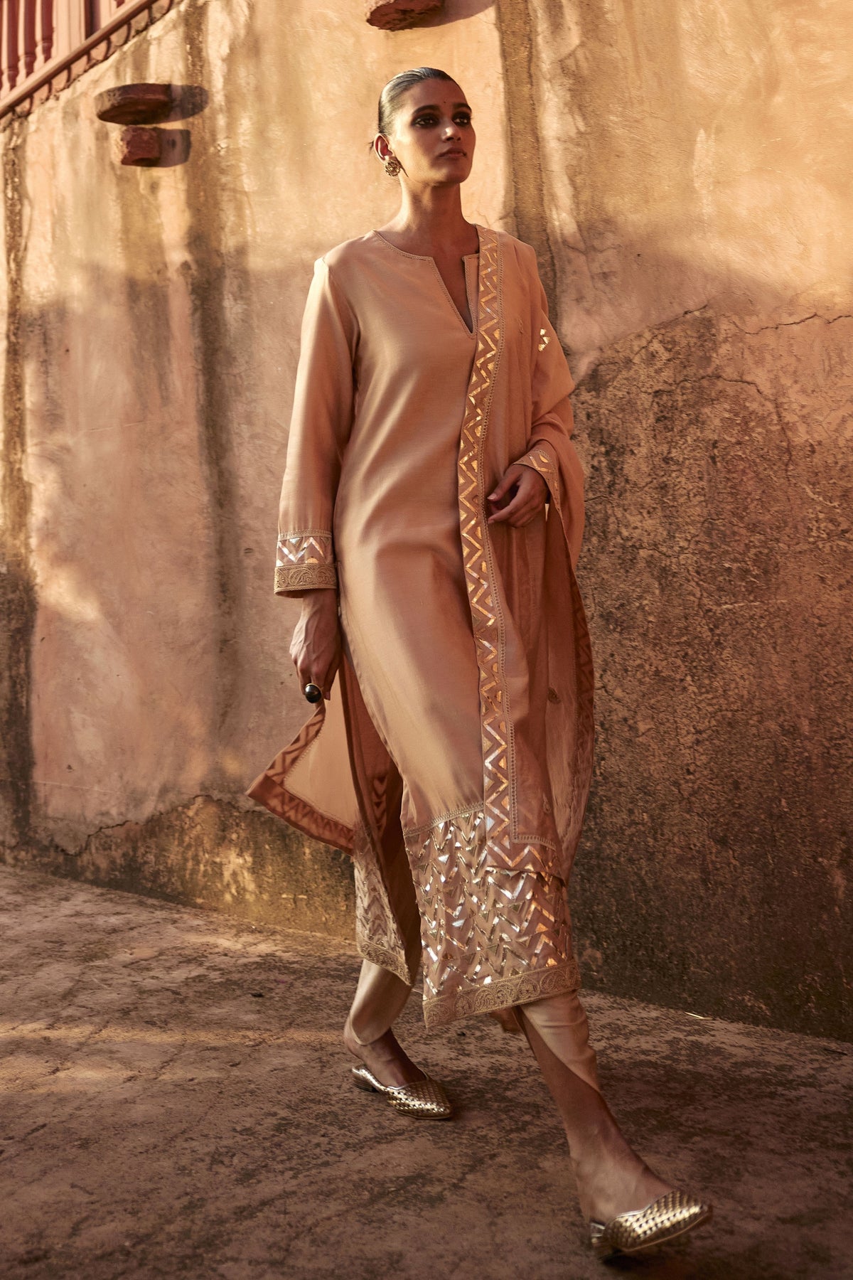 Chanderi Copper Gota Kurta Set