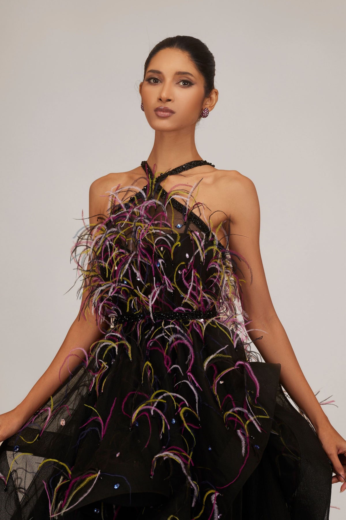Multi Colour Asymmetrical Gown With Belt
