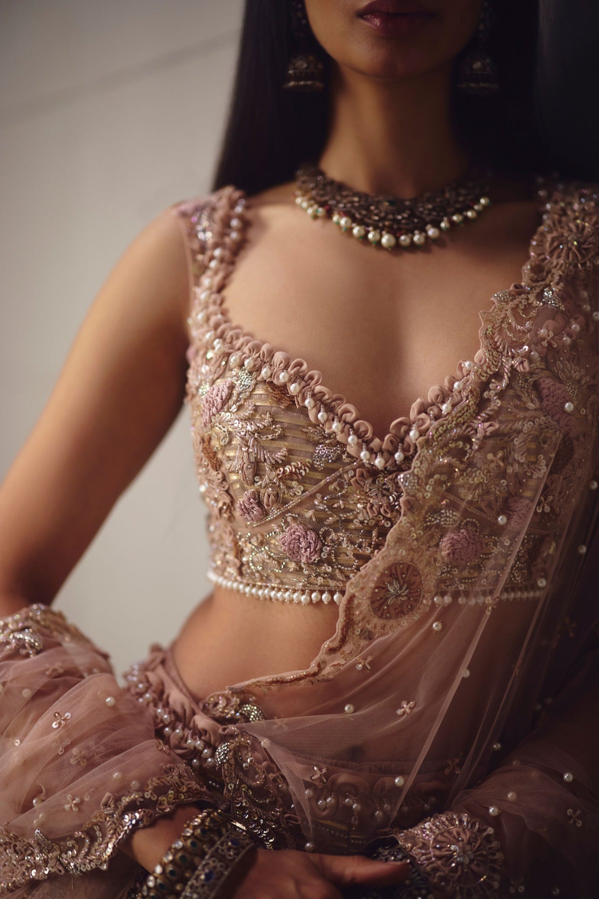 Dusty Pink Embroidered Lehenga Set