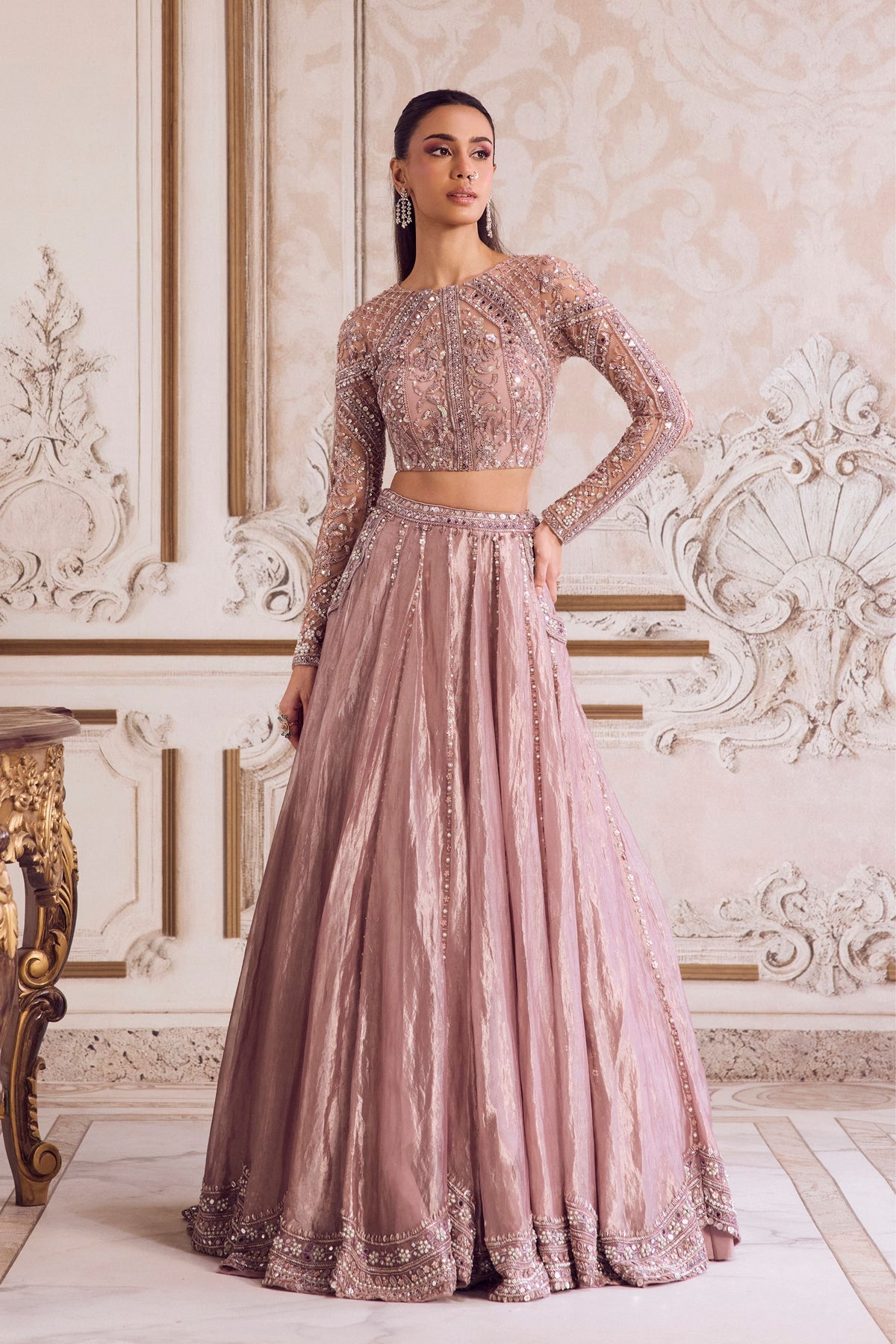 Champagne Tissue Lehenga