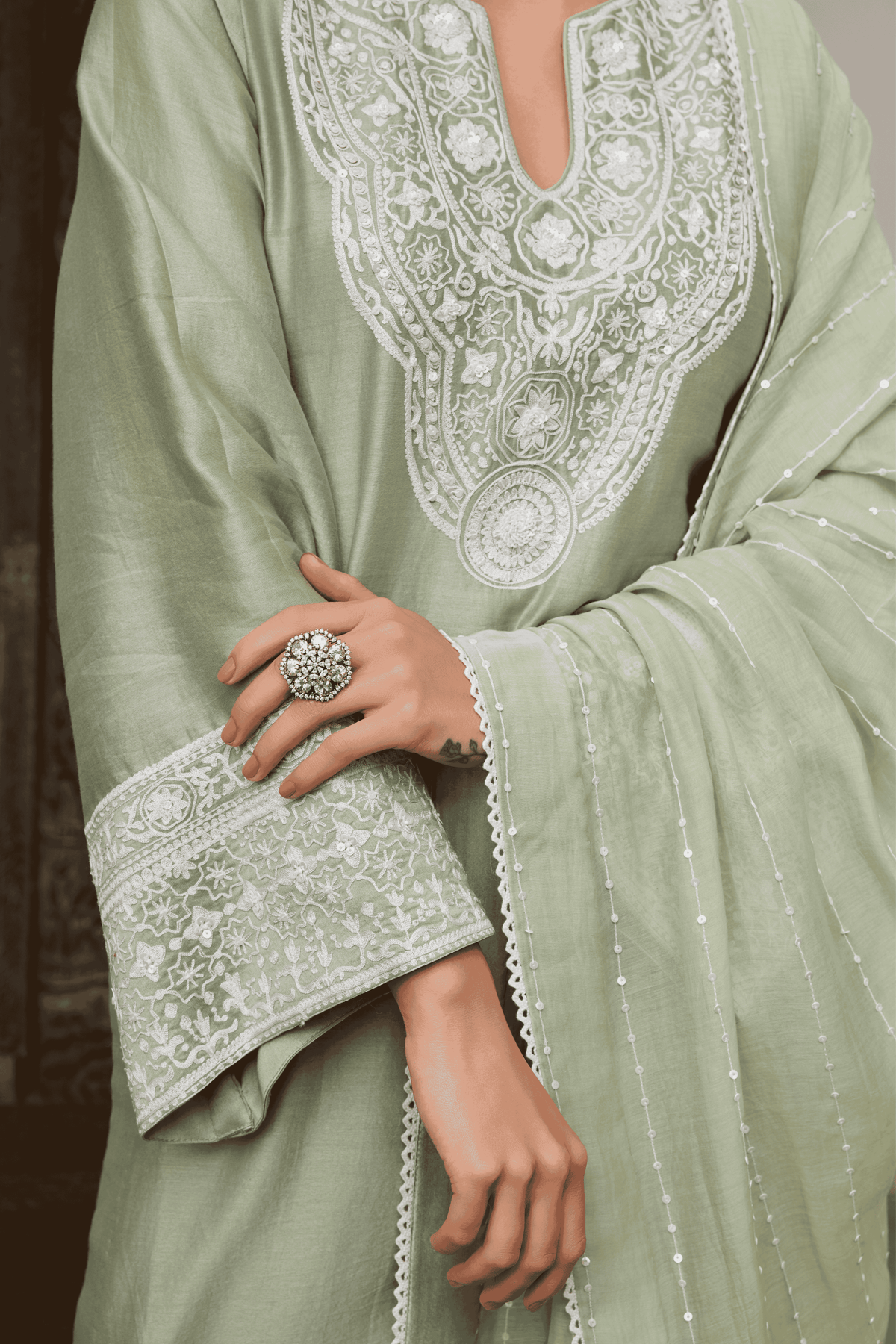 Green Embroidered Kurta Set