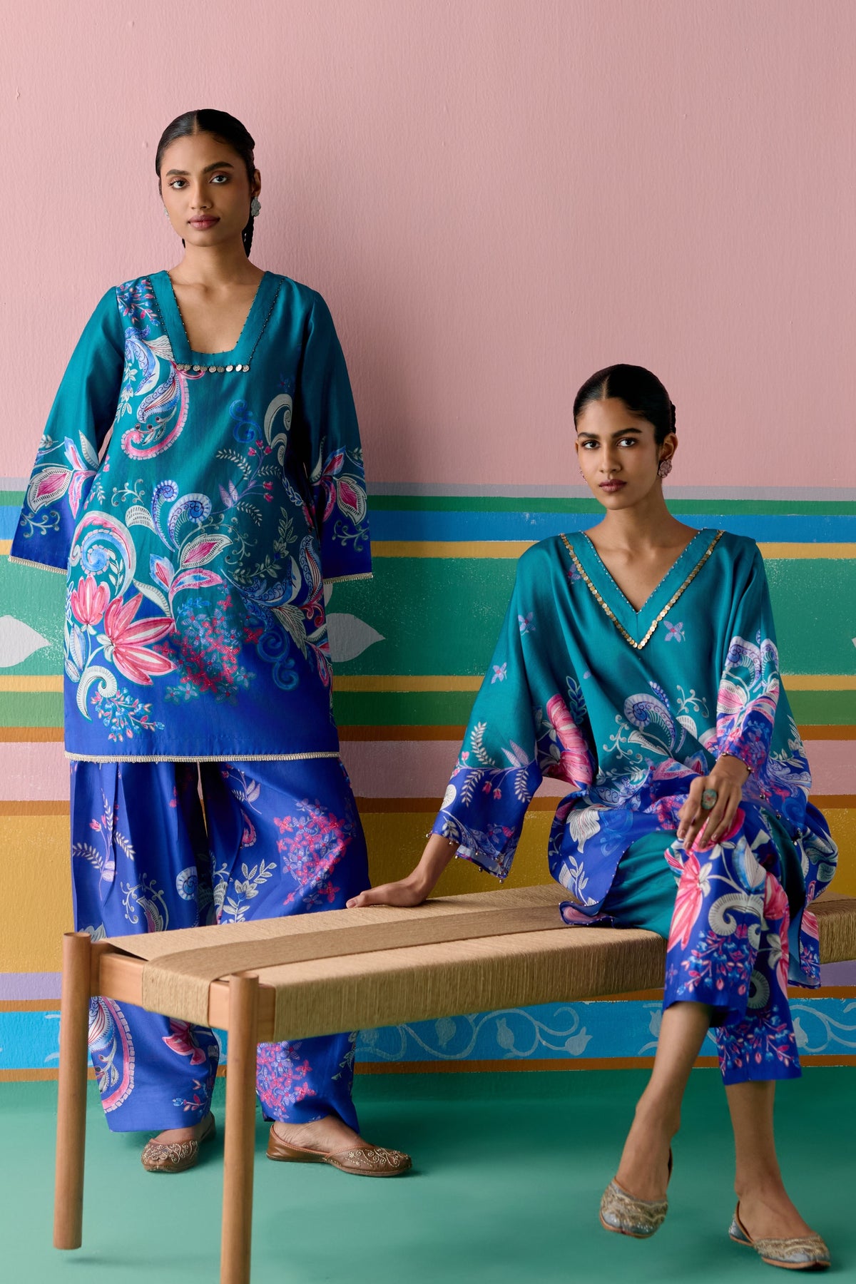 Teal Paisley Kurta Set
